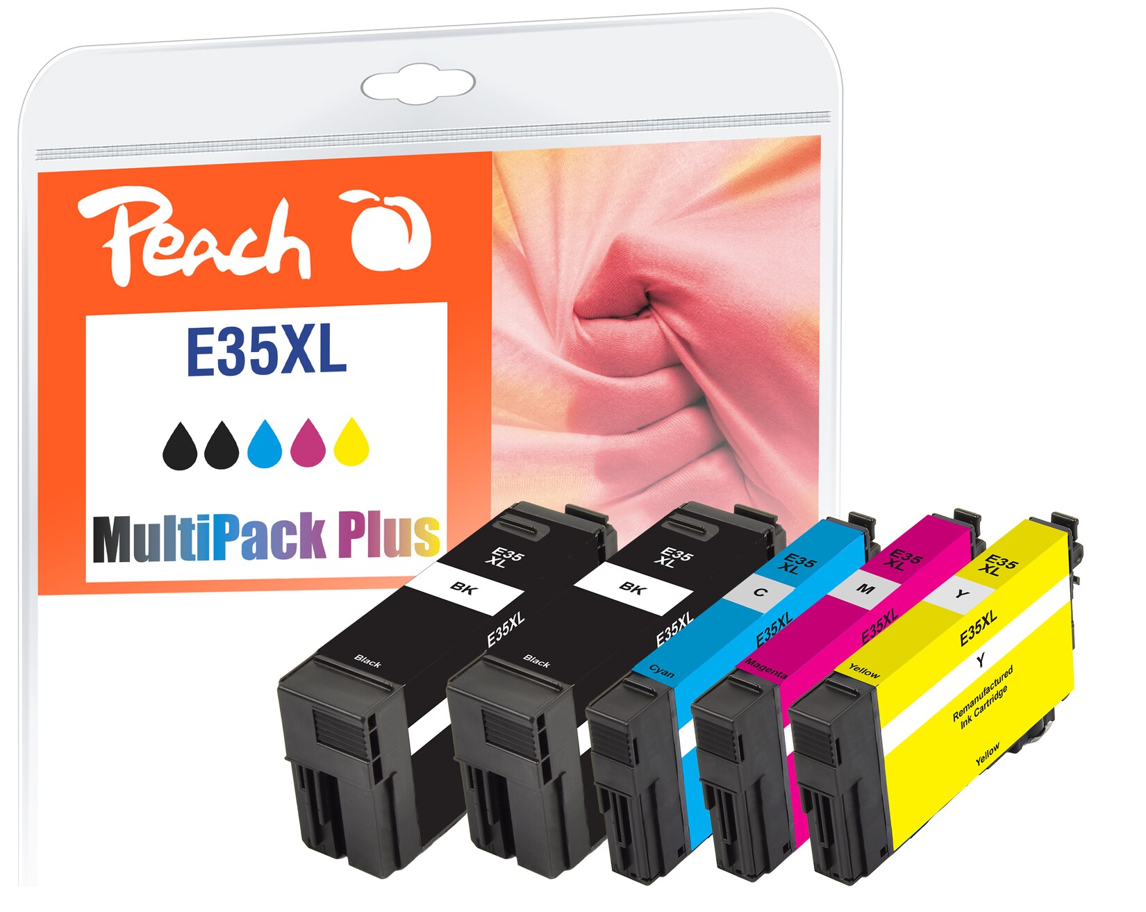 Peach E35 XL 5 Druckerpatronen XL (2*bk, c/m/y) ersetzt Epson No. 35XL, T3591*2, T3592, T3593, T3594 für z.B. Epson WorkForce Pro WF -4720 DWF (wiederaufbereitet)