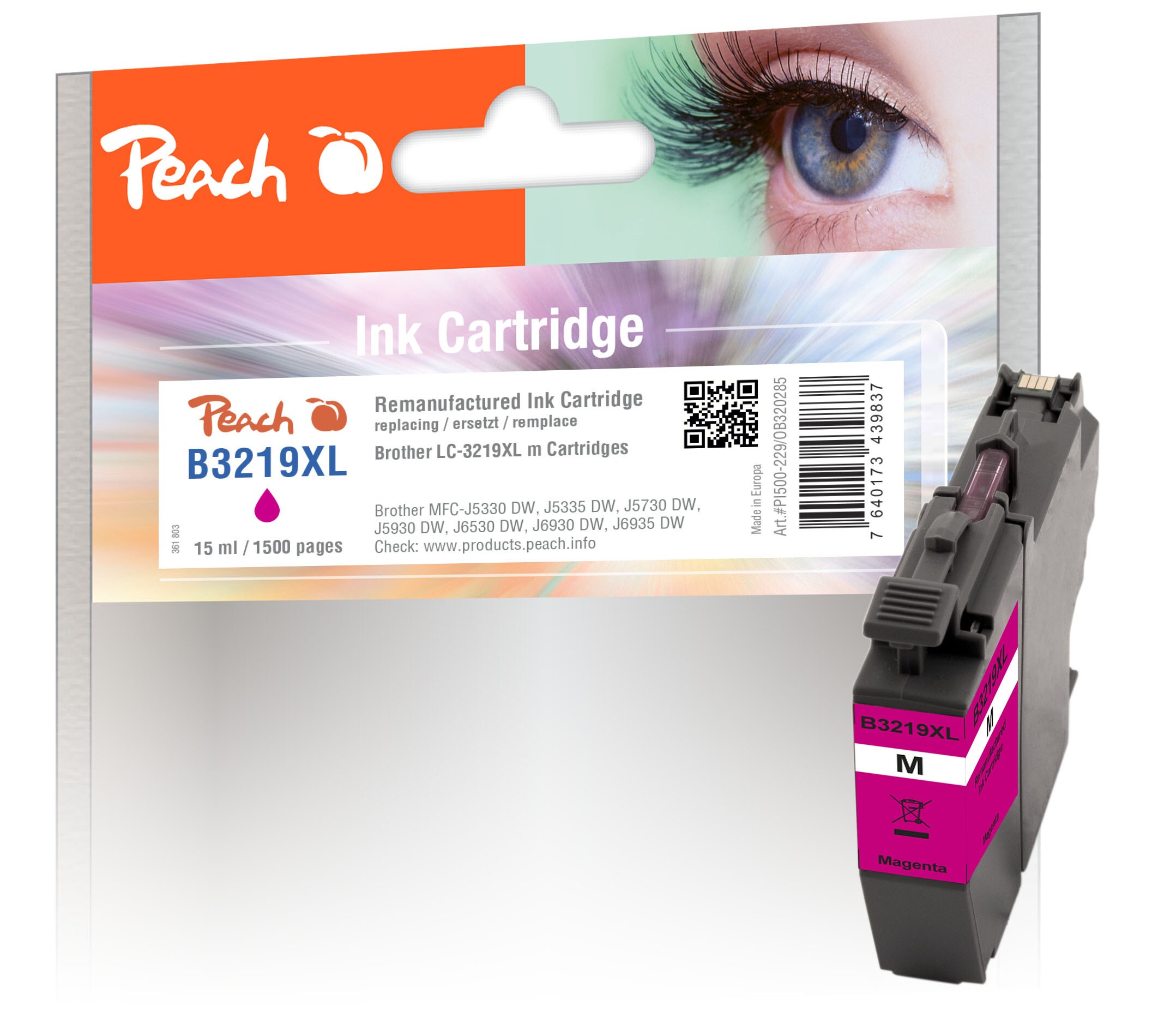 Peach B3219 XLM Druckerpatrone XL ma ersetzt Brother LC-3219XLM f&uuml;r z.B. Brother MFCJ 5730 DW, Brother MFCJ 5330 DW, Brother MFCJ 6530 DW (wiederaufbereitet) - Bild 1