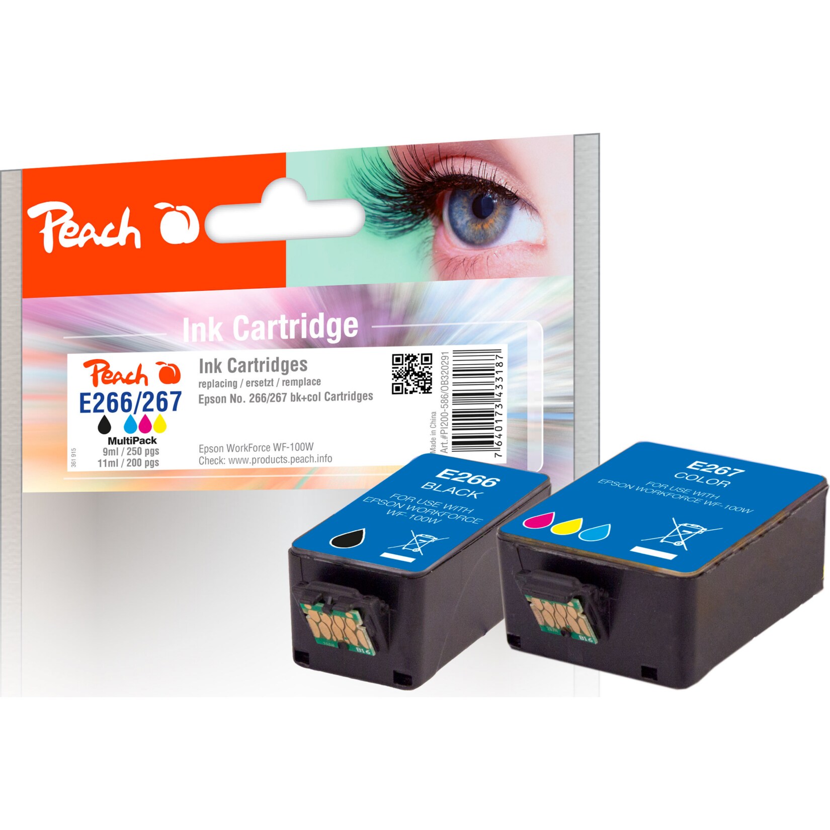 Peach E266  2 Druckerpatronen (bk, col) ersetzt Epson No. 266, No. 277, C123T26614010, C13T26704010 f&uuml;r z.B. Epson WorkForce WF -100 W - Bild 1