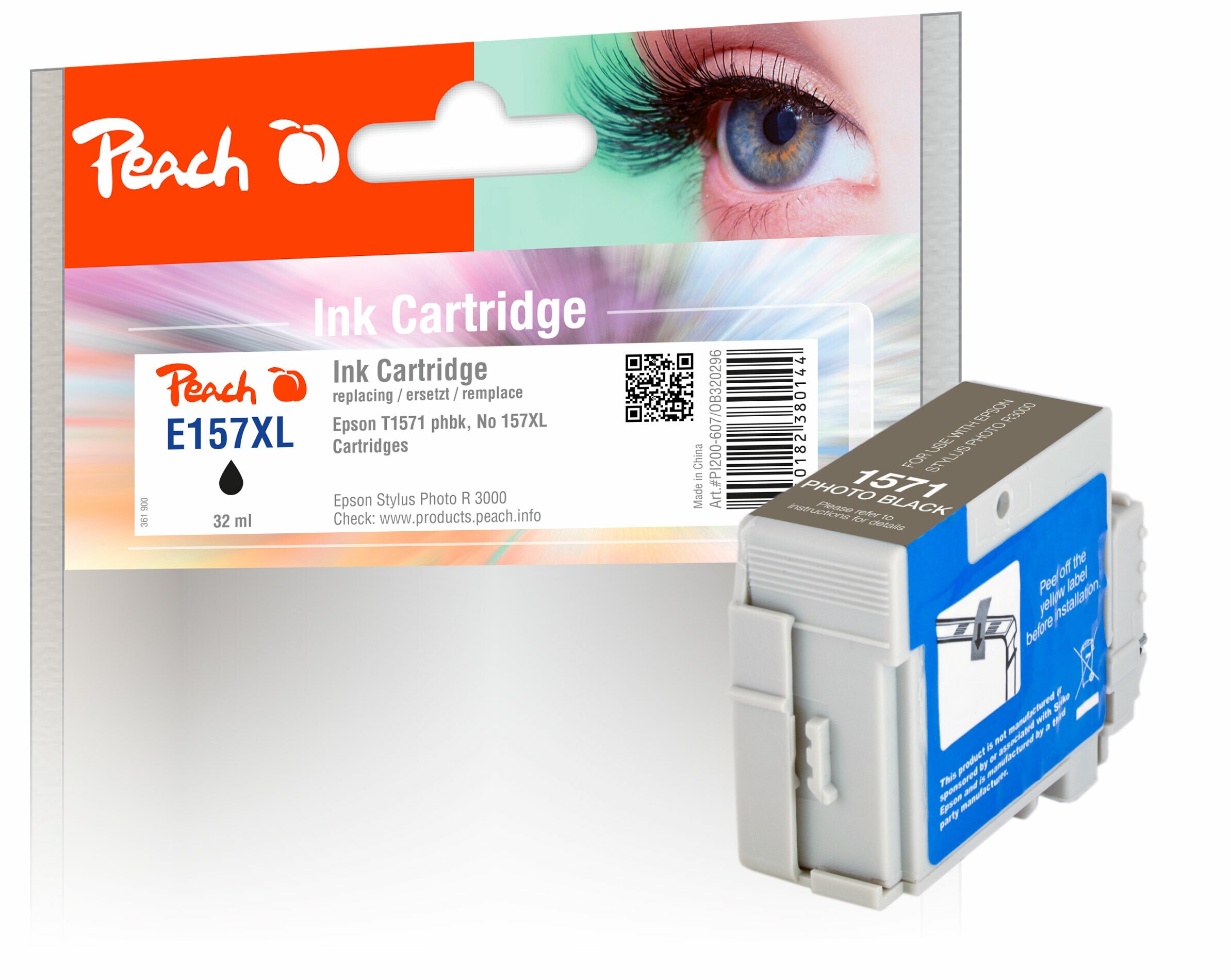 Peach E157  Druckerpatrone XL bkph ersetzt Epson T1571PHBK, C13T15714010 f&uuml;r z.B. Epson Stylus Photo R 3000 (wiederaufbereitet) - Bild 1