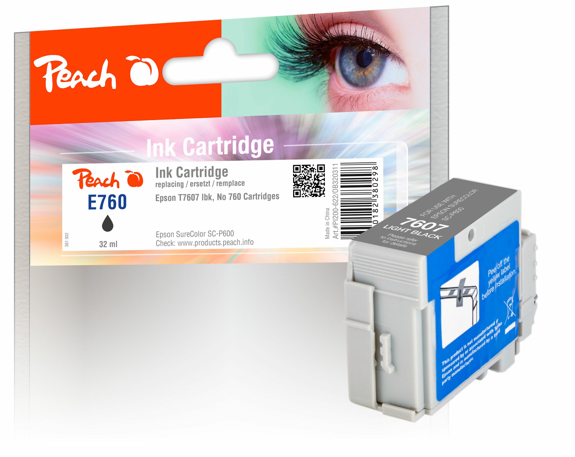 Peach E760  Druckerpatrone bk ersetzt Epson T7607LBK, C13T76074010 f&uuml;r z.B. Epson SureColor SCP 600 - Bild 1
