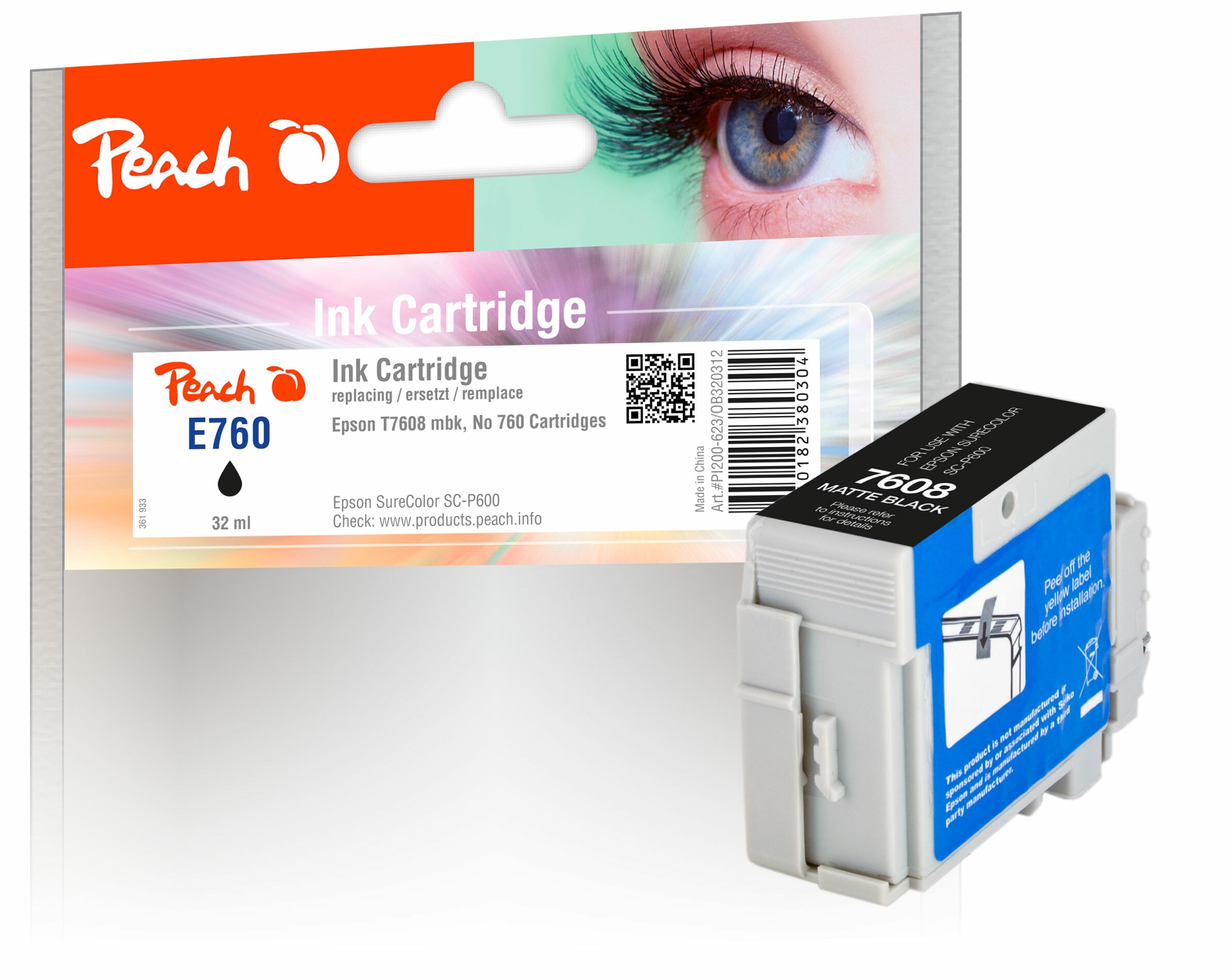 Peach E760  Druckerpatrone matte bk ersetzt Epson T7608MBK, C13T76084010 f&uuml;r z.B. Epson SureColor SCP 600 - Bild 1