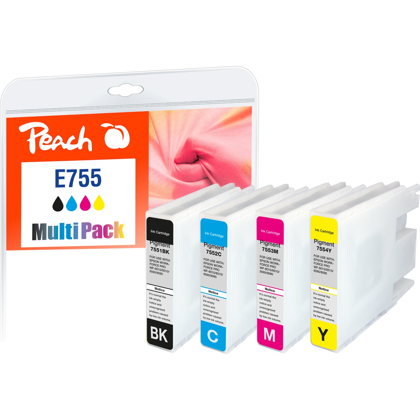 Peach E754/755/756 4 XL Druckerpatronen XL (bk, c/m/y) ersetzt Epson T755XL für z.B. Epson WorkForce Pro WF -6530 MFP, Epson WorkForce Pro WF -8090