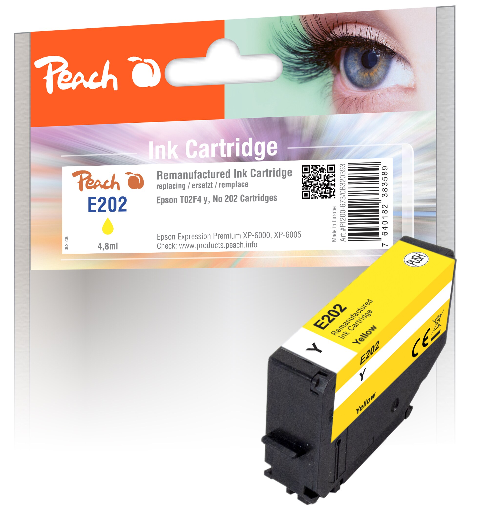 Peach E2F4 Druckerpatrone ye ersetzt Epson T02F4, No. 202 y, C13T02F44010 f&uuml;r z.B. Epson Expression Premium XP -6000 (wiederaufbereitet) - Bild 1