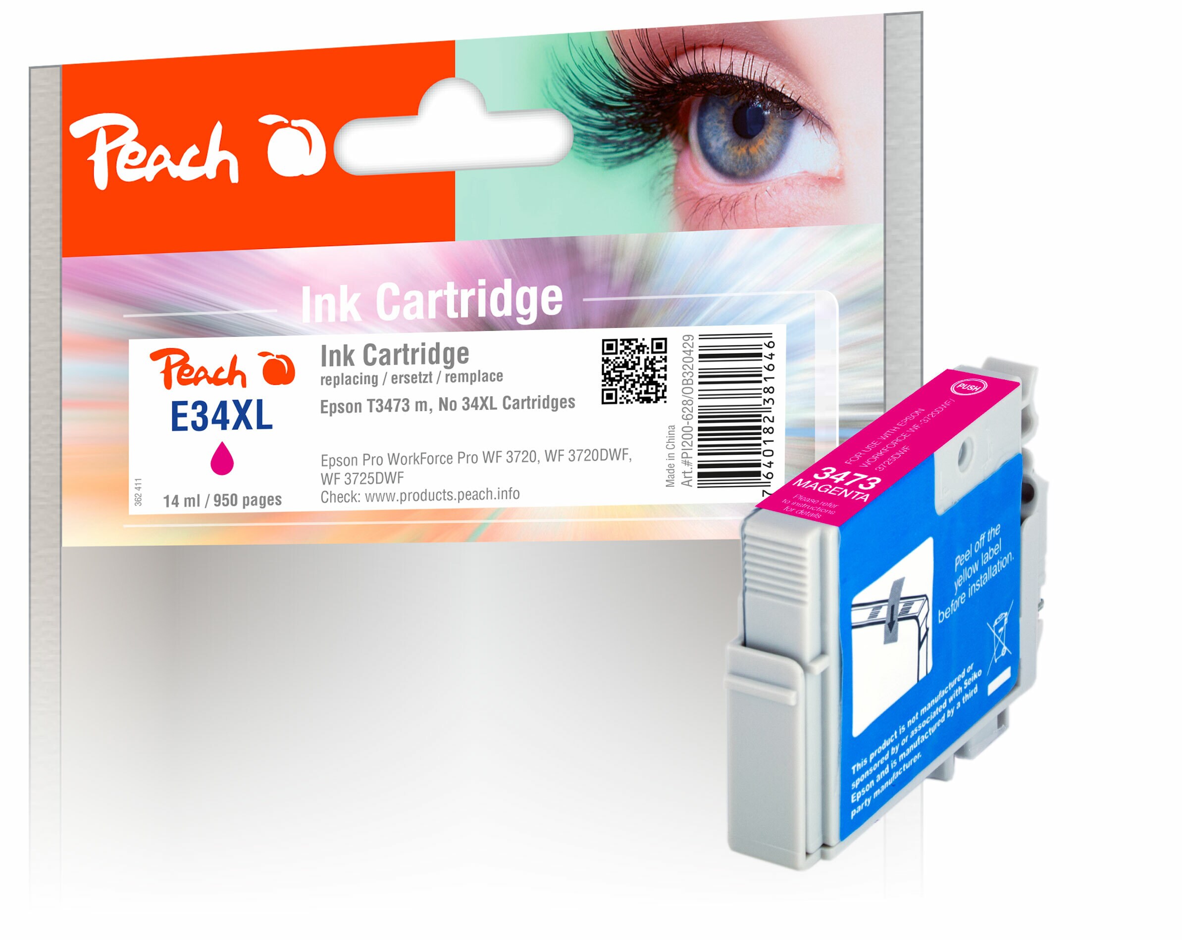 Peach E34  Druckerpatrone XL ma ersetzt Epson T3473, No. 34XL m, C13T34734010 f&uuml;r z.B. Epson WorkForce Pro WF -3700, Epson WorkForce Pro WF -3720 - Bild 1