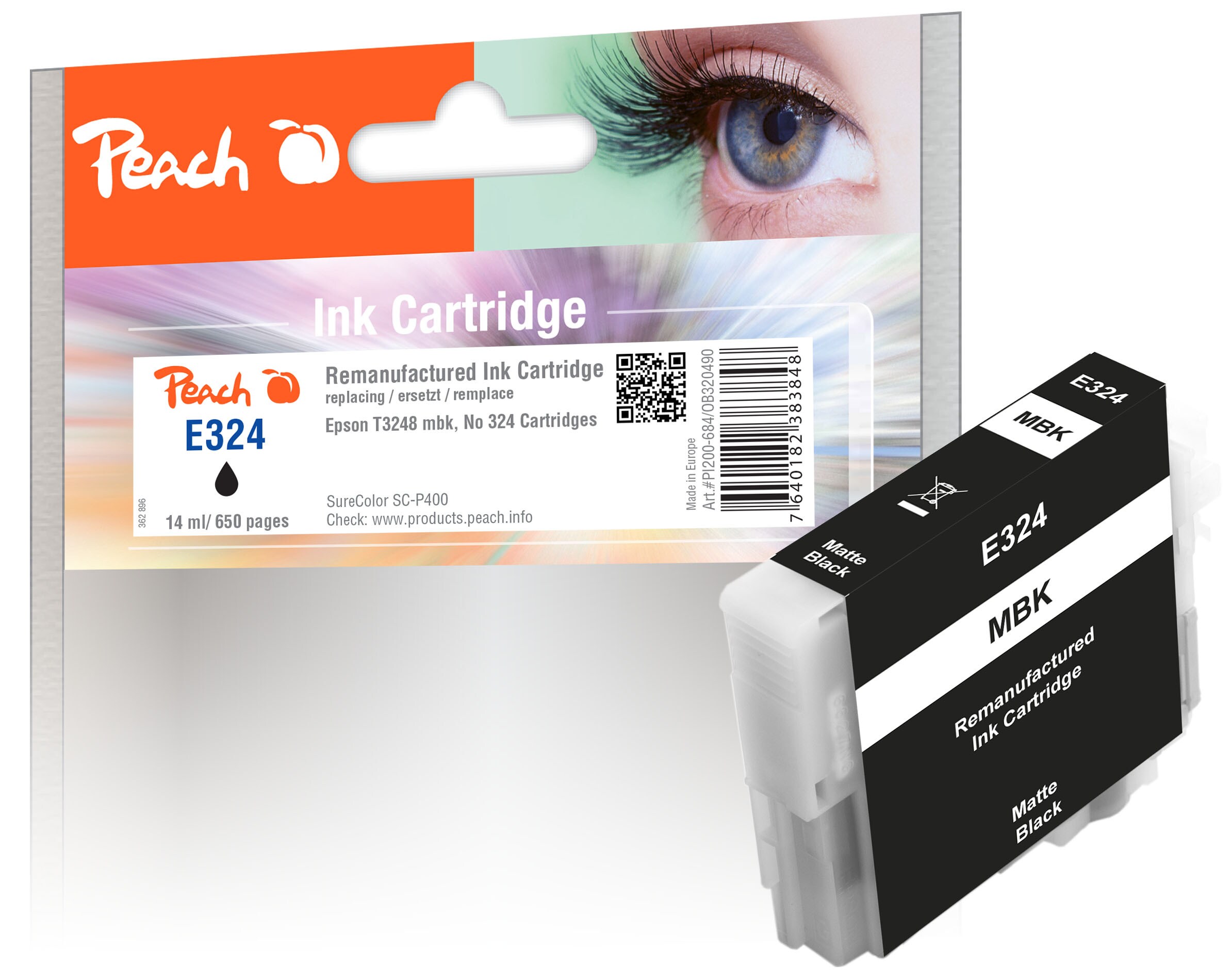 Peach E324  Druckerpatrone matt bkmt ersetzt Epson T3248MBK, C13T32484010 f&uuml;r z.B. Epson SureColor SCP 400 (wiederaufbereitet) - Bild 1