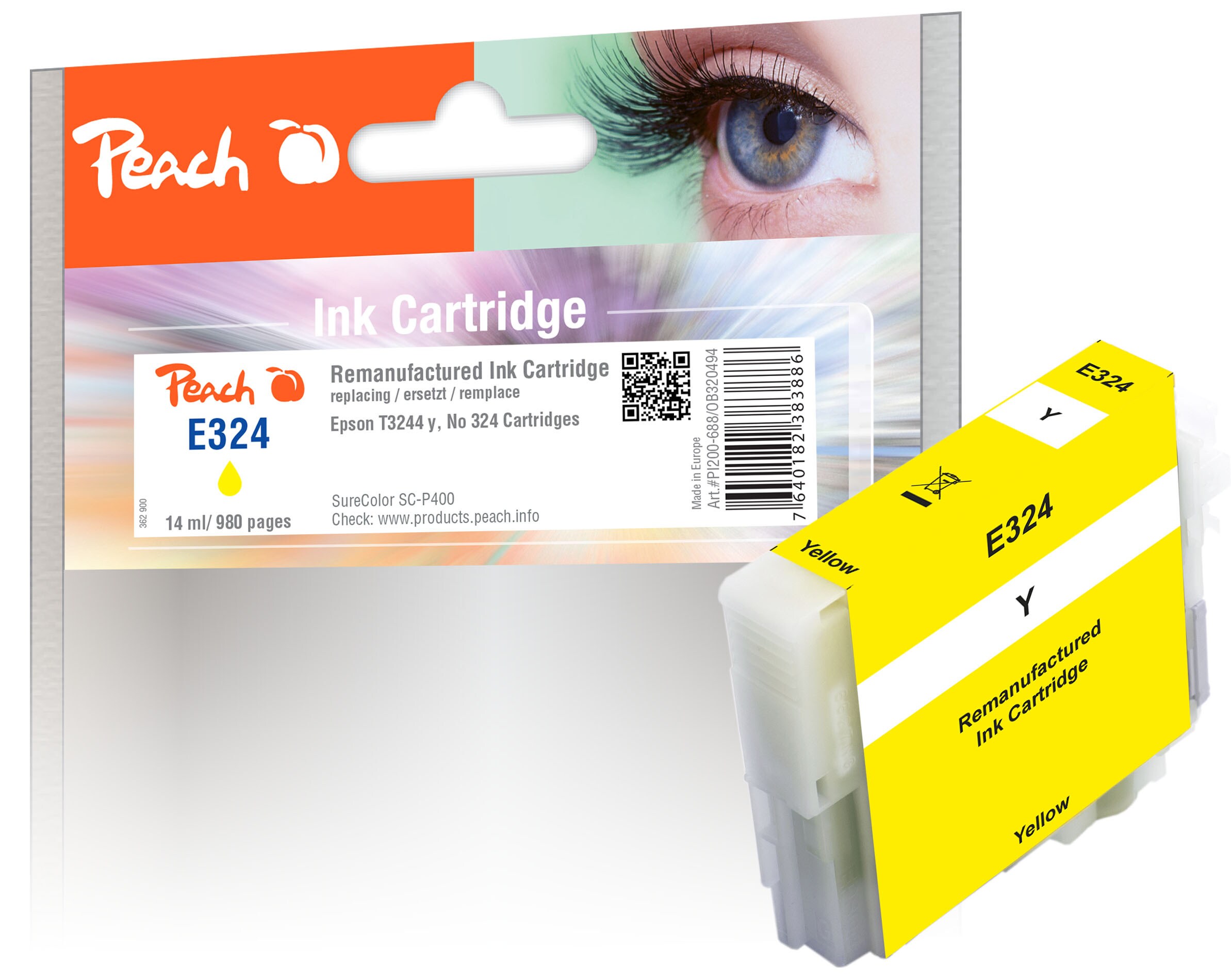 Peach E324  Druckerpatrone ye ersetzt Epson T3244Y, C13T32444010 f&uuml;r z.B. Epson SureColor SCP 400 (wiederaufbereitet) - Bild 1