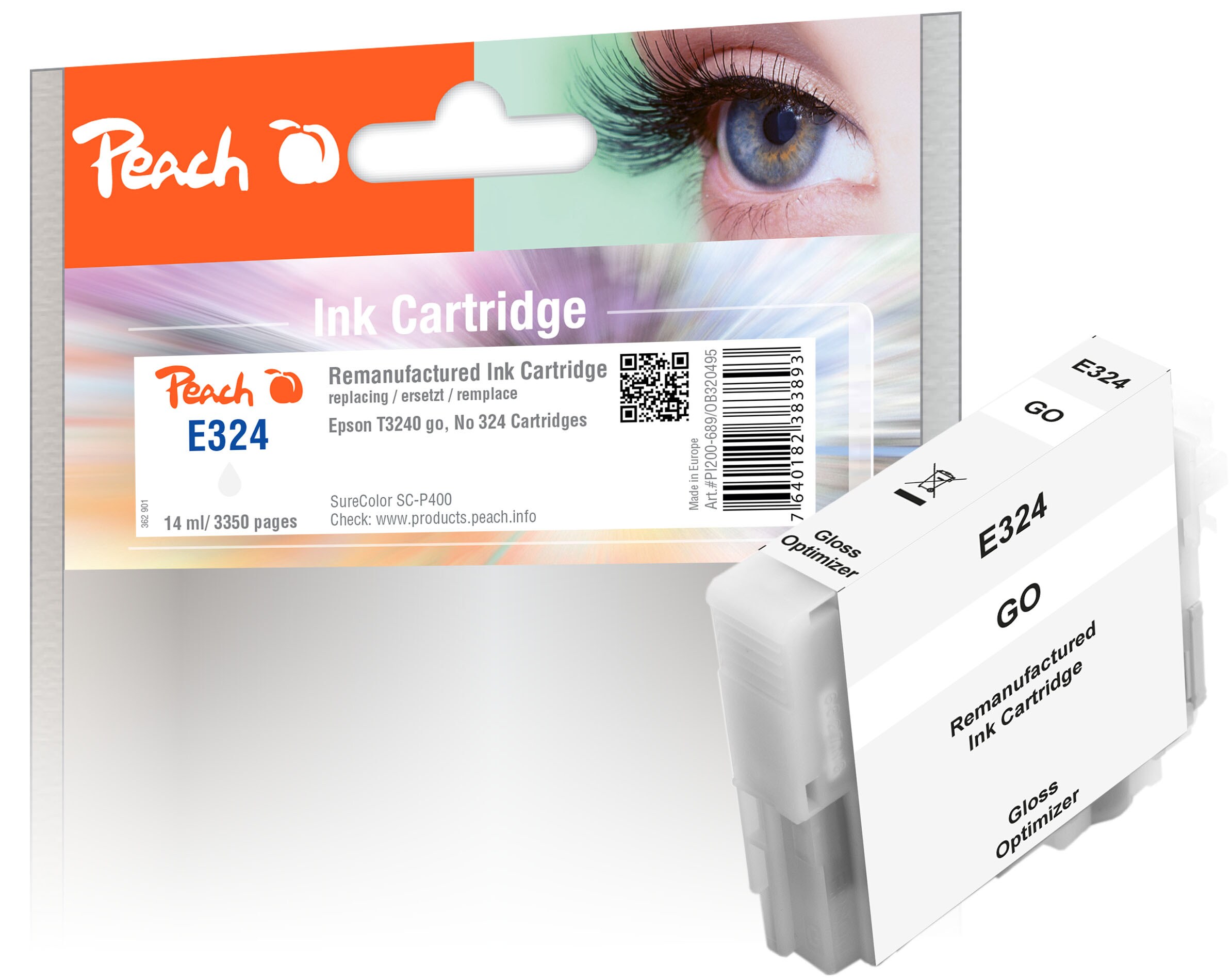 Peach E324  Druckerpatrone gloss optimizer go ersetzt Epson T3240GO, C13T32404010 f&uuml;r z.B. Epson SureColor SCP 400 (wiederaufbereitet) - Bild 1