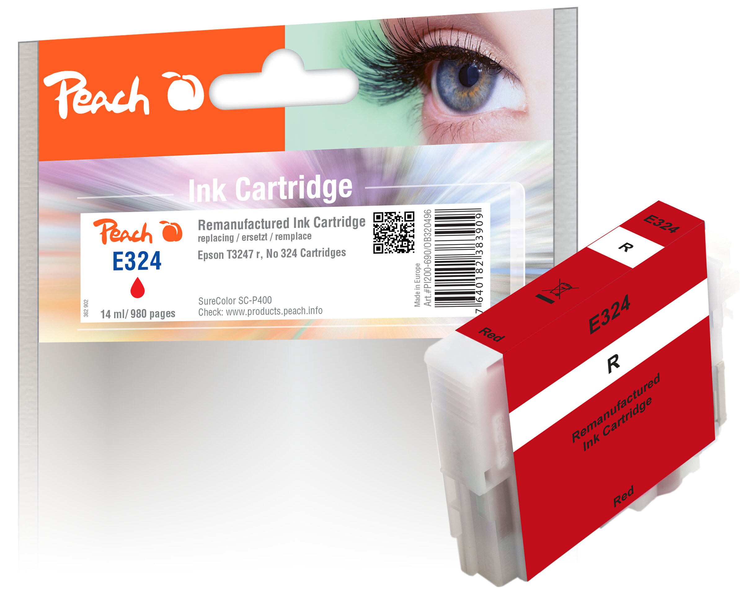 Peach E324  Druckerpatrone rd ersetzt Epson T3247R, C13T32474010 f&uuml;r z.B. Epson SureColor SCP 400 (wiederaufbereitet) - Bild 1