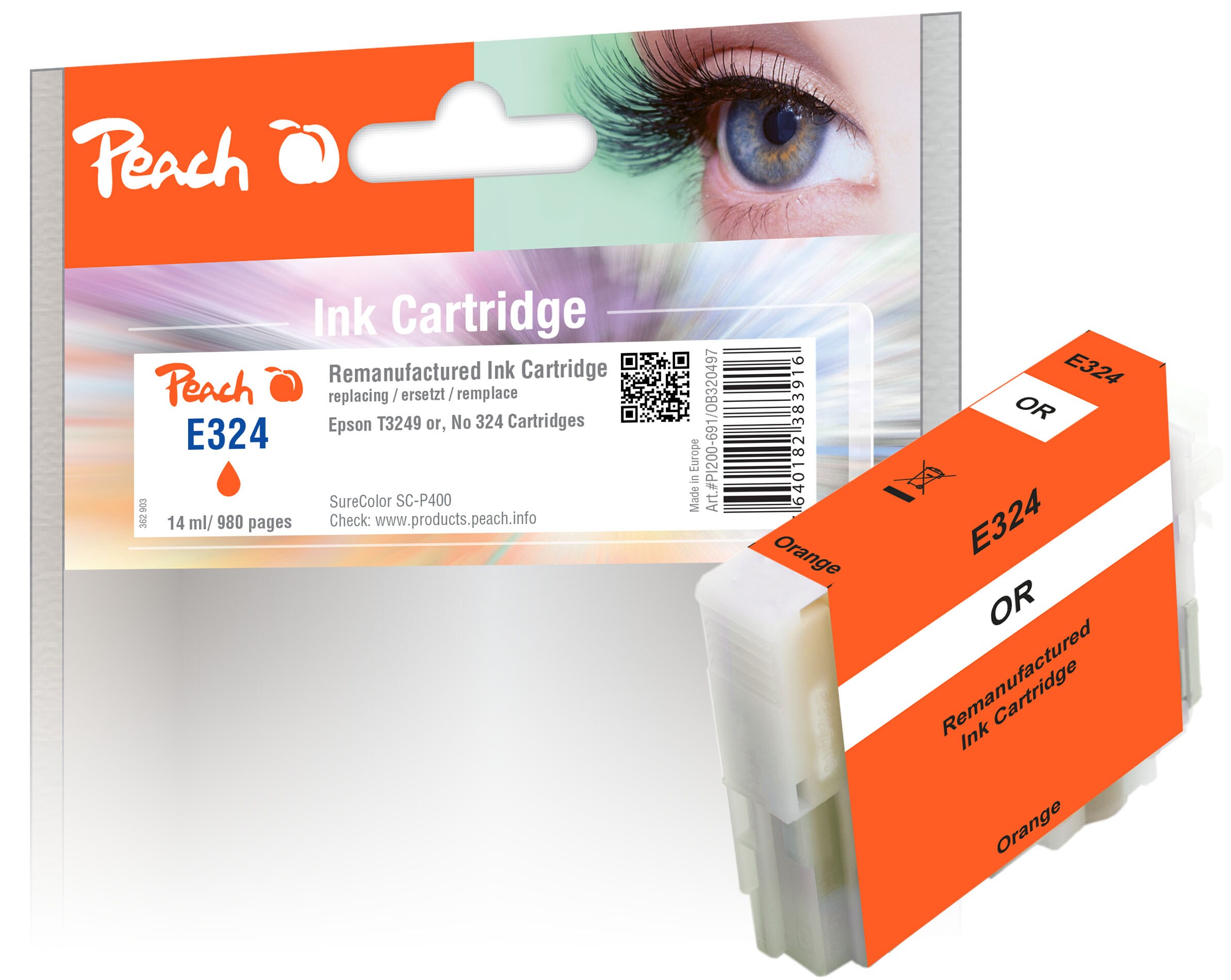 Peach E324  Druckerpatrone orange or ersetzt Epson T3249O, C13T32494010 f&uuml;r z.B. Epson SureColor SCP 400 (wiederaufbereitet) - Bild 1