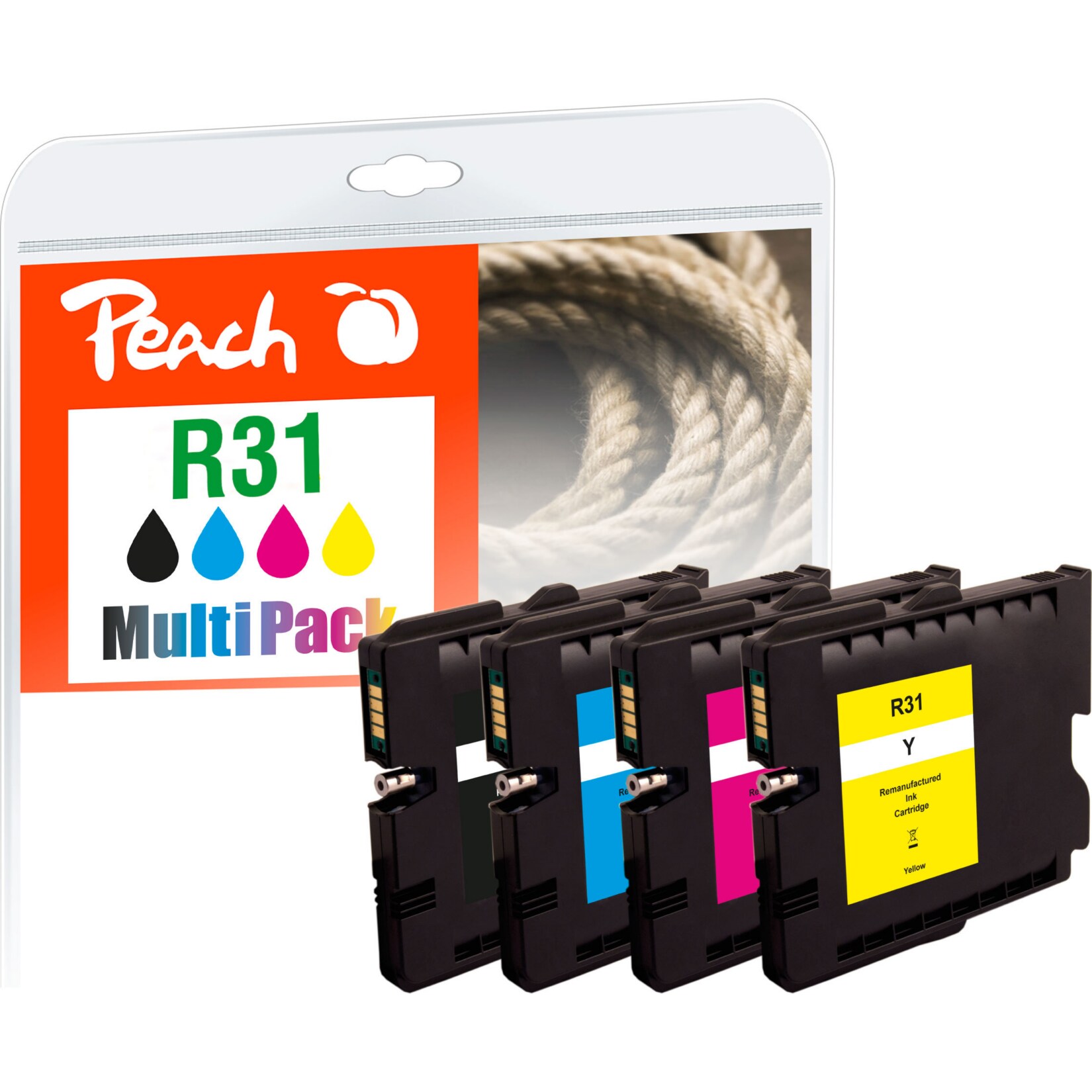 Peach R31  4 Druckerpatronen (bk, c/m/y) ersetzt Ricoh GC31, 405688, 405689, 405690, 405691 f&uuml;r z.B. Ricoh Aficio GX e 2600, Ricoh Aficio GX e 3300 (wiederaufbereitet) - Bild 1