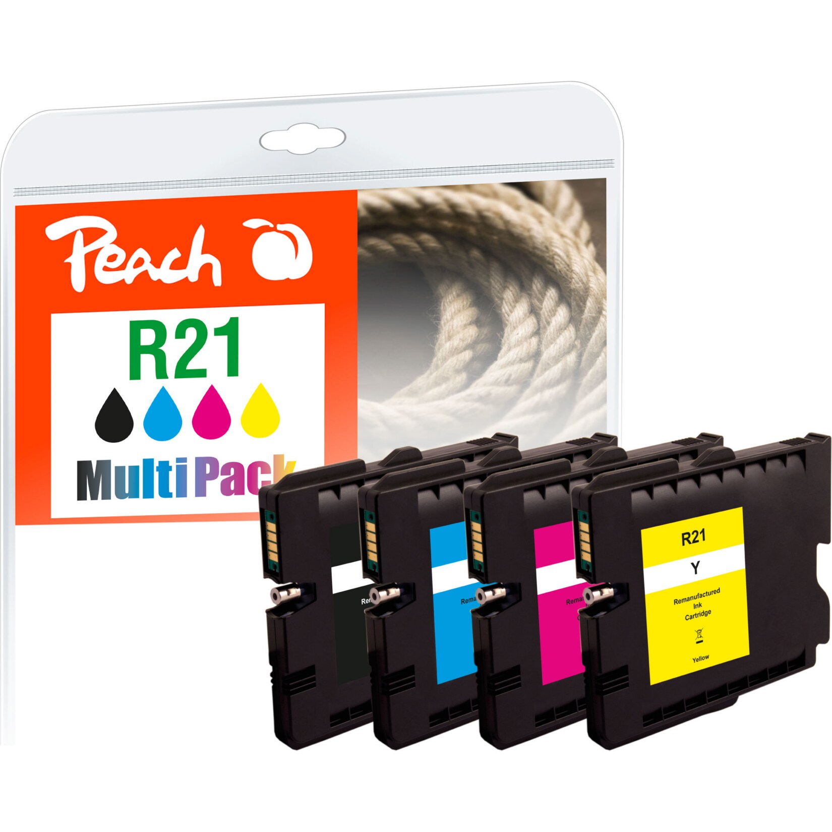 Peach R21  4 Druckerpatronen (bk, c/m/y) ersetzt Ricoh GC21, 405532, 405533, 405534, 405535 f&uuml;r z.B. Ricoh Aficio GX 2500, Ricoh Aficio GX 3000 (wiederaufbereitet) - Bild 1