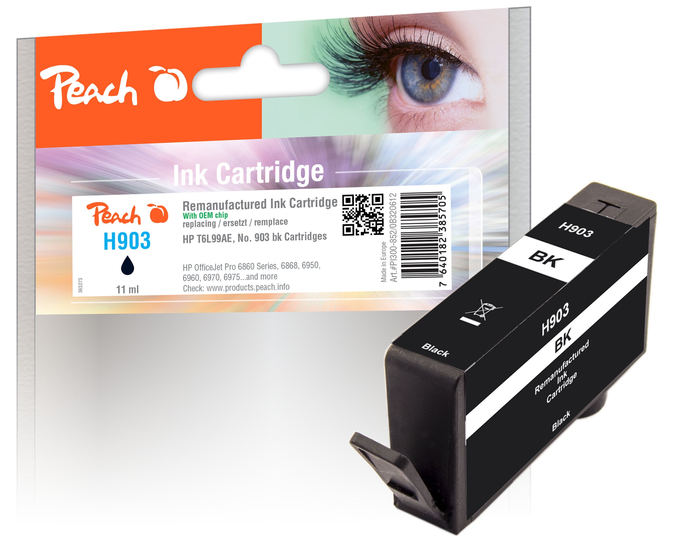 Peach HP 903 bk Druckerpatrone bk ersetzt HP No. 903 bk, T6L99AE f&uuml;r z.B. HP OfficeJet Pro 6970, HP OfficeJet 6950, HP OfficeJet 6900 (wiederaufbereitet) - Bild 1
