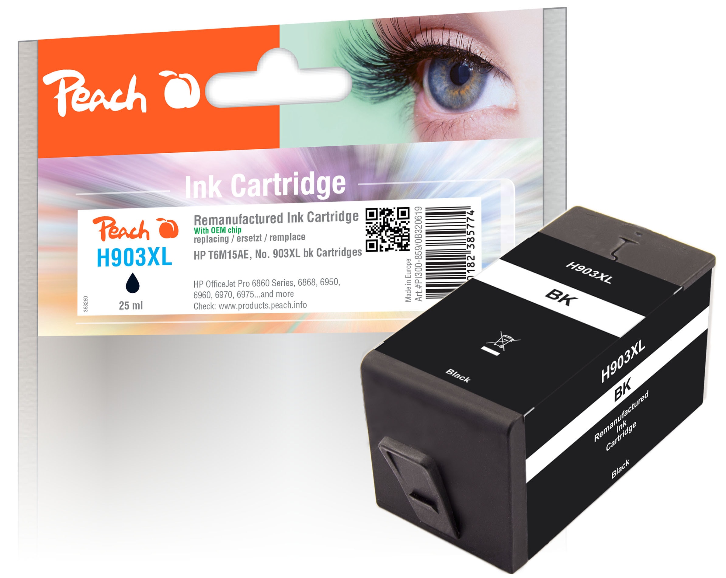 Peach HP 903 XLbk Druckerpatrone XL bk ersetzt HP No. 903XL bk, T6M15AE f&uuml;r z.B. HP OfficeJet Pro 6970, HP OfficeJet Pro 6960, HP OfficeJet 6950 (wiederaufbereitet) - Bild 1