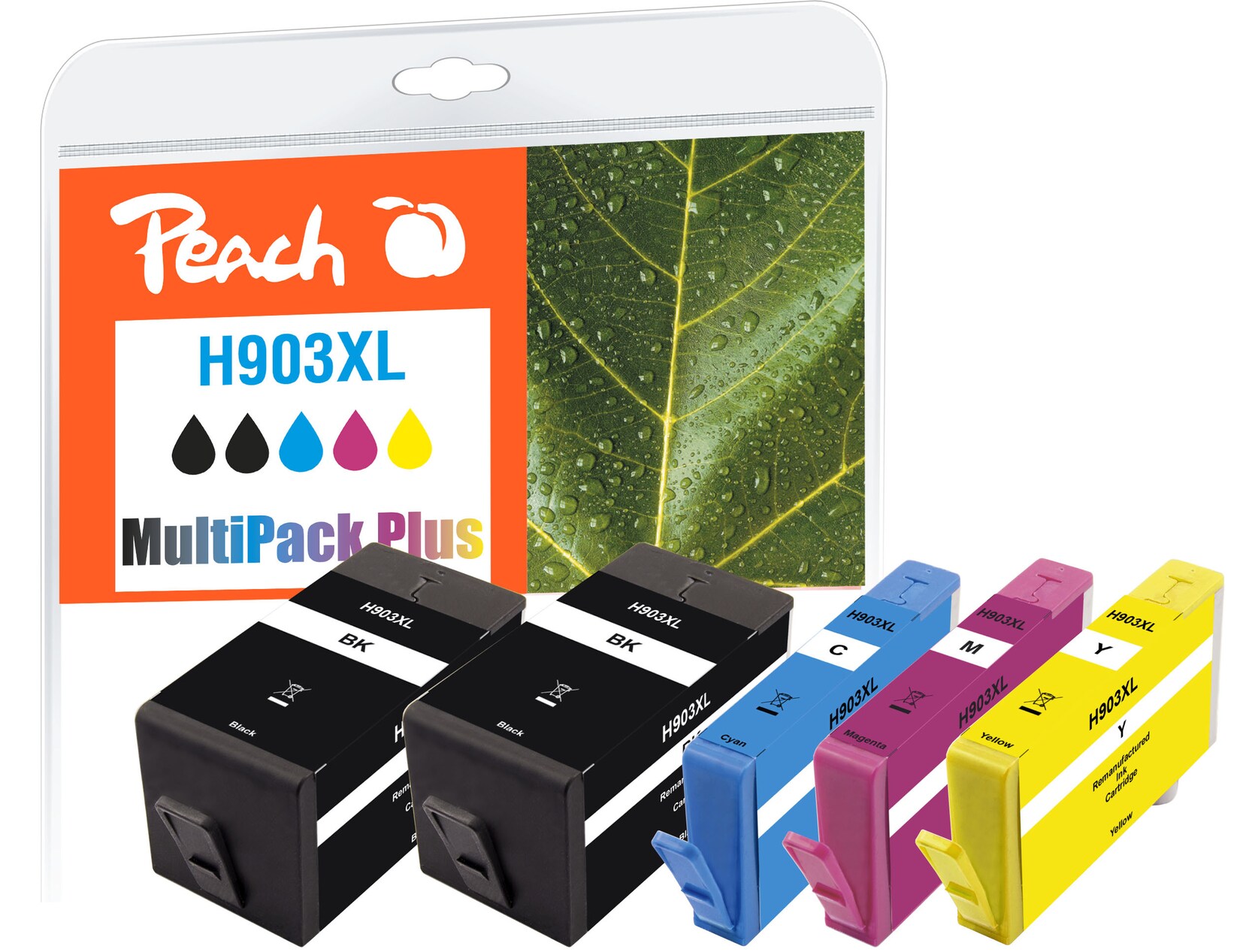 Peach HP 903 XL 5 Druckerpatronen XL (2*bk, c/m/y) ersetzt HP No. 903XL, T6M15AE*2, T6M03AE, T6M07AE, T6M11AE für z.B. HP OfficeJet Pro 6970 (wiederaufbereitet)