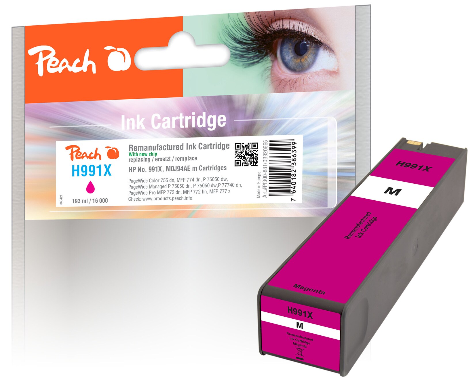 Peach HP 991 XM Druckerpatrone XL ma ersetzt HP No. 991X M, M0J94AE für z.B. HP PageWide Color 755 dn, HP PageWide Color MFP 774 dn (wiederaufbereitet)