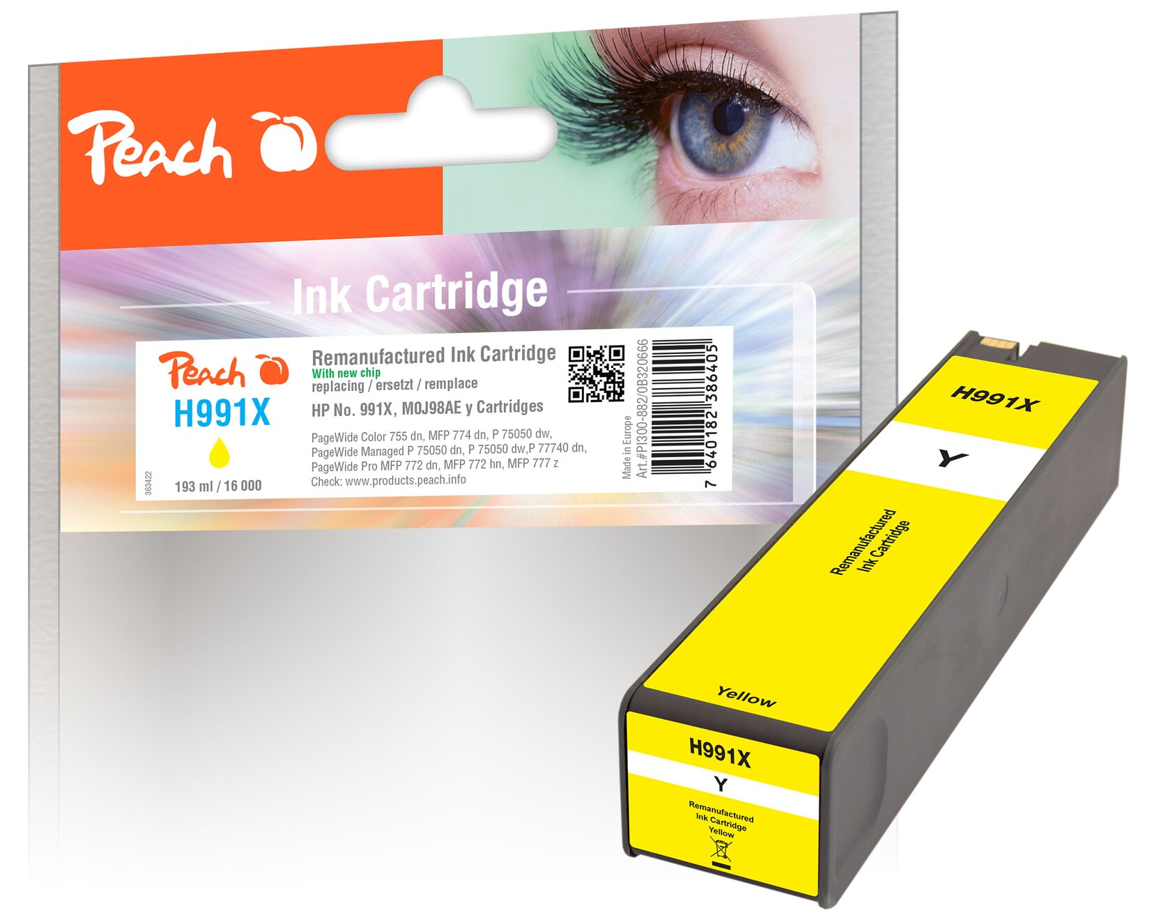 Peach HP 991 XY Druckerpatrone XL ye ersetzt HP No. 991X Y, M0J98AE für z.B. HP PageWide Color 755 dn, HP PageWide Color MFP 774 dn (wiederaufbereitet)