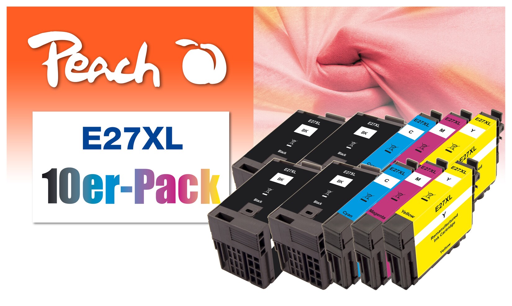 Peach E27 10 Druckerpatronen XL (2*bk, bk, c/m/y) ersetzt Epson T2716, No. 27XL, C13T27164010*2 für z.B. Epson WorkForce WF -3600 (wiederaufbereitet)