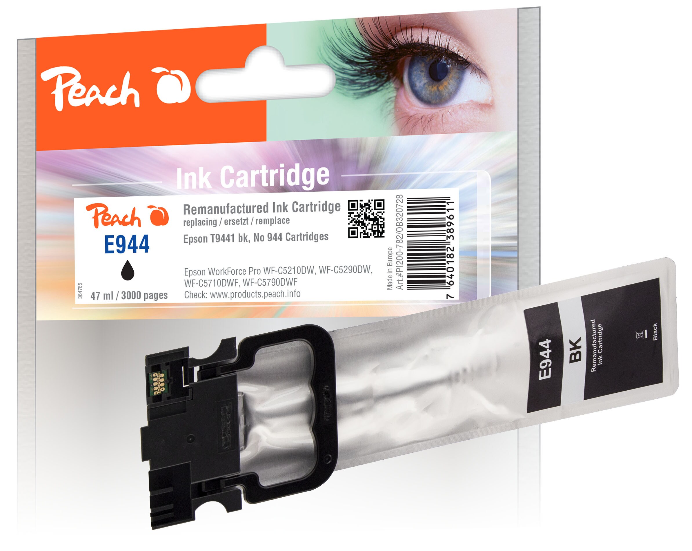 Peach E944/945/946 Druckerpatrone bk ersetzt Epson T9441, No. 944BK, C13T944140 f&uuml;r z.B. Epson WorkForce Pro WFC 5210 DW, Epson WorkForce WFC 5200 (wiederaufbereitet) - Bild 1