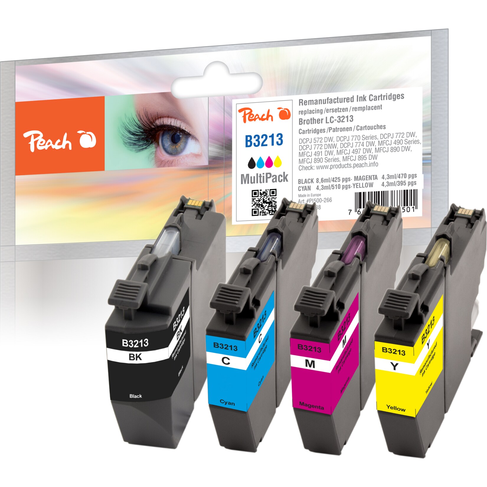 Peach B3213 VALP 4 Druckerpatronen XL (bk, c/m/y) ersetzt Brother LC-3213VALP f&uuml;r z.B. Brother MFCJ 895 DW, Brother MFCJ 497 DW, Brother DCPJ 572 DW (wiederaufbereitet) - Bild 1