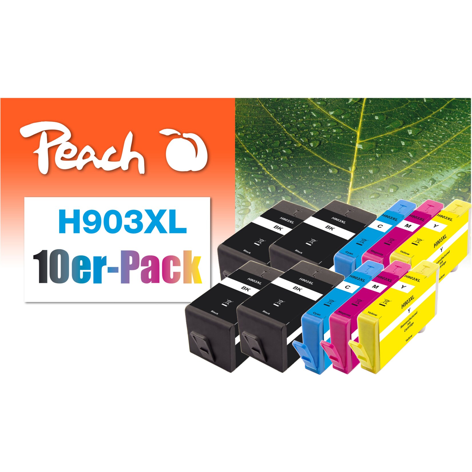 Peach HP 903 XL 10 Druckerpatronen XL (2*bk, bk, c/m/y) ersetzt HP No. 903XL, T6M15AE*2, T6M03AE*2, T6M07AE*2, T6M11AE*2 für z.B. HP OfficeJet Pro 6970 (wiederaufbereitet) | 07640182388607