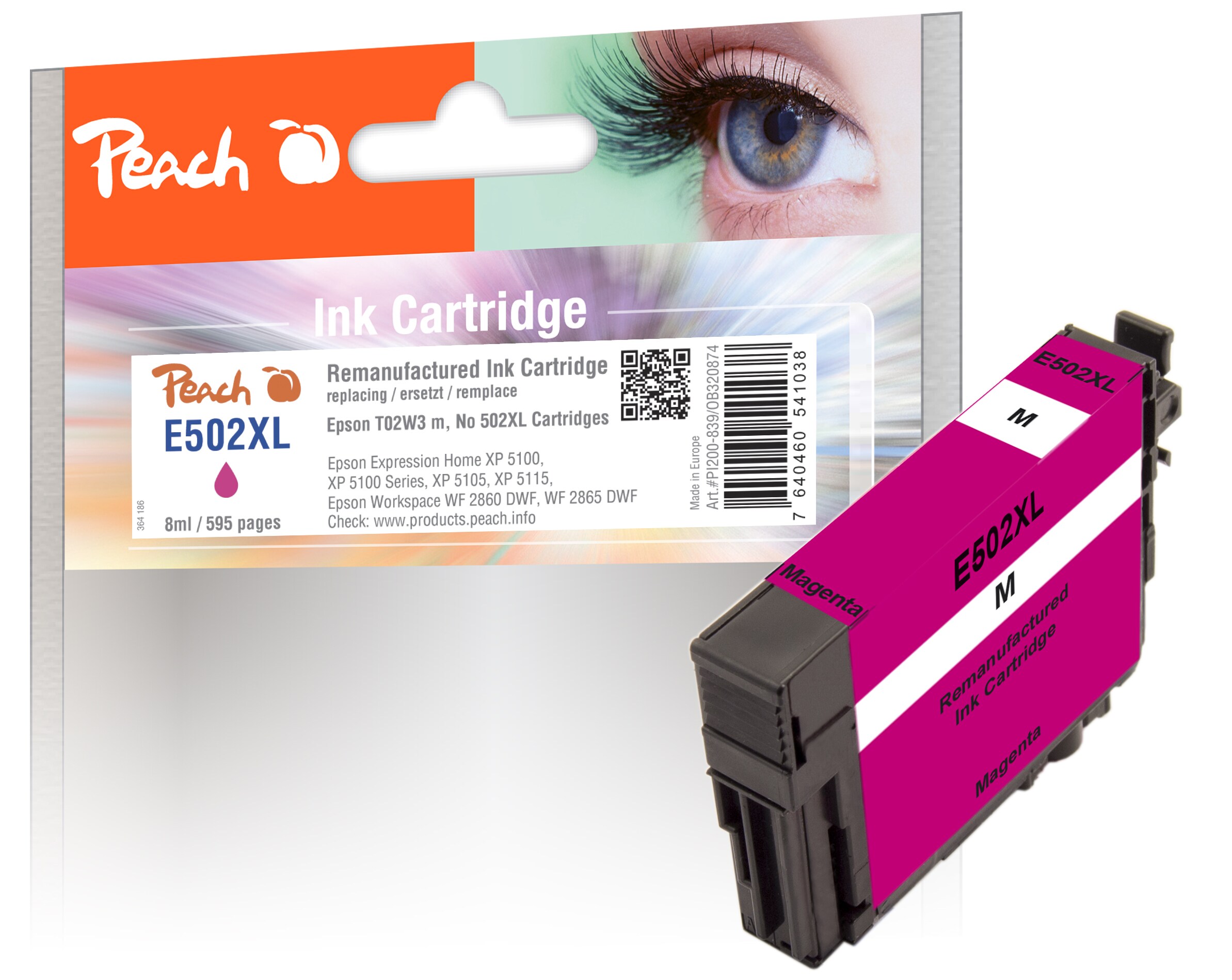 Peach E502 XLM Druckerpatrone XL ma ersetzt Epson No. 502XLM, C13T02W34010 f&uuml;r z.B. Epson Expression Home XP -5100, Epson Expression Home XP -5105 (wiederaufbereitet) - Bild 1