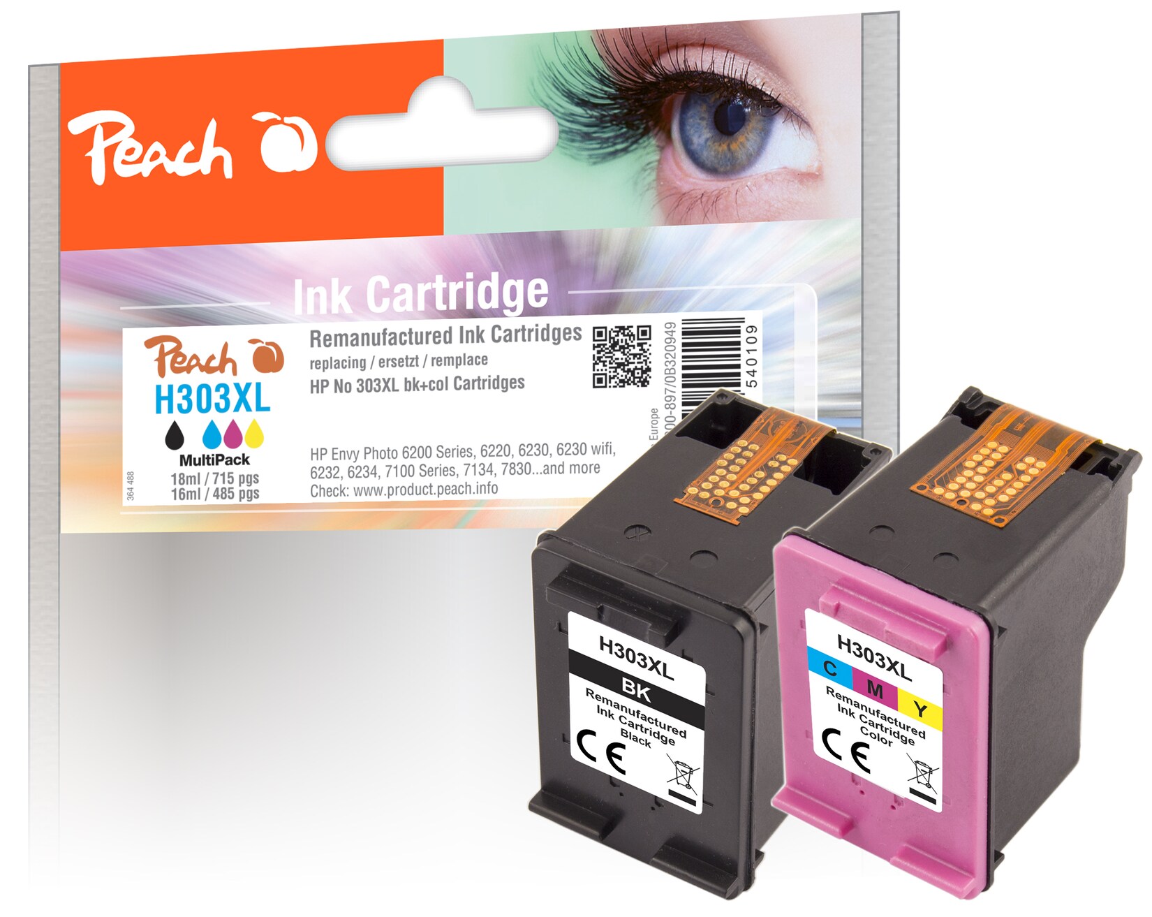 Peach HP 303 XL 2 Druckköpfe XL (bk, col) ersetzt HP No. 303XL, 3YN10AE für z.B. HP Envy Photo 7830, HP Envy Photo 7134, HP Envy Inspire 7200 (wiederaufbereitet)