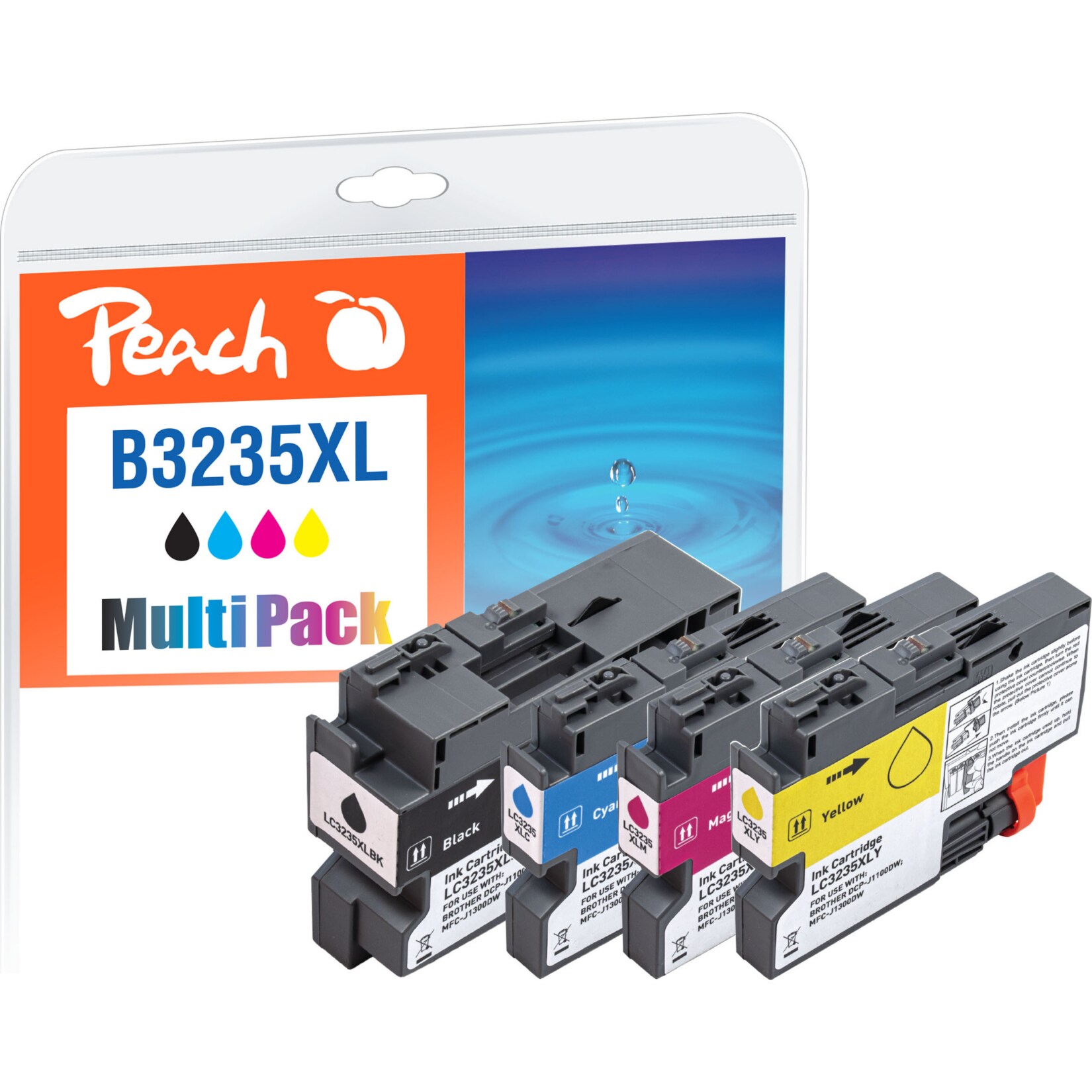Peach B3235 XLVALP 4 Druckerpatronen XL (bk, c/m/y) ersetzt Brother LC-3235XLVALP f&uuml;r z.B. Brother DCPJ 1100 DW, Brother MFCJ 1300 DW - Bild 1