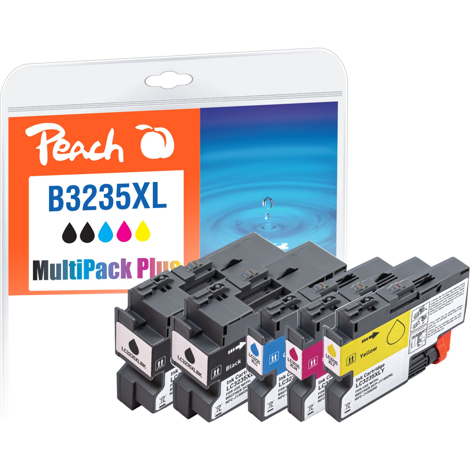 Peach B3235 XL Spar Plus Pack Druckerpatronen XL (2*bk, c/m/y) ersetzt Brother LC-3235XL f&uuml;r z.B. Brother DCPJ 1100 DW, Brother MFCJ 1300 DW - Bild 1