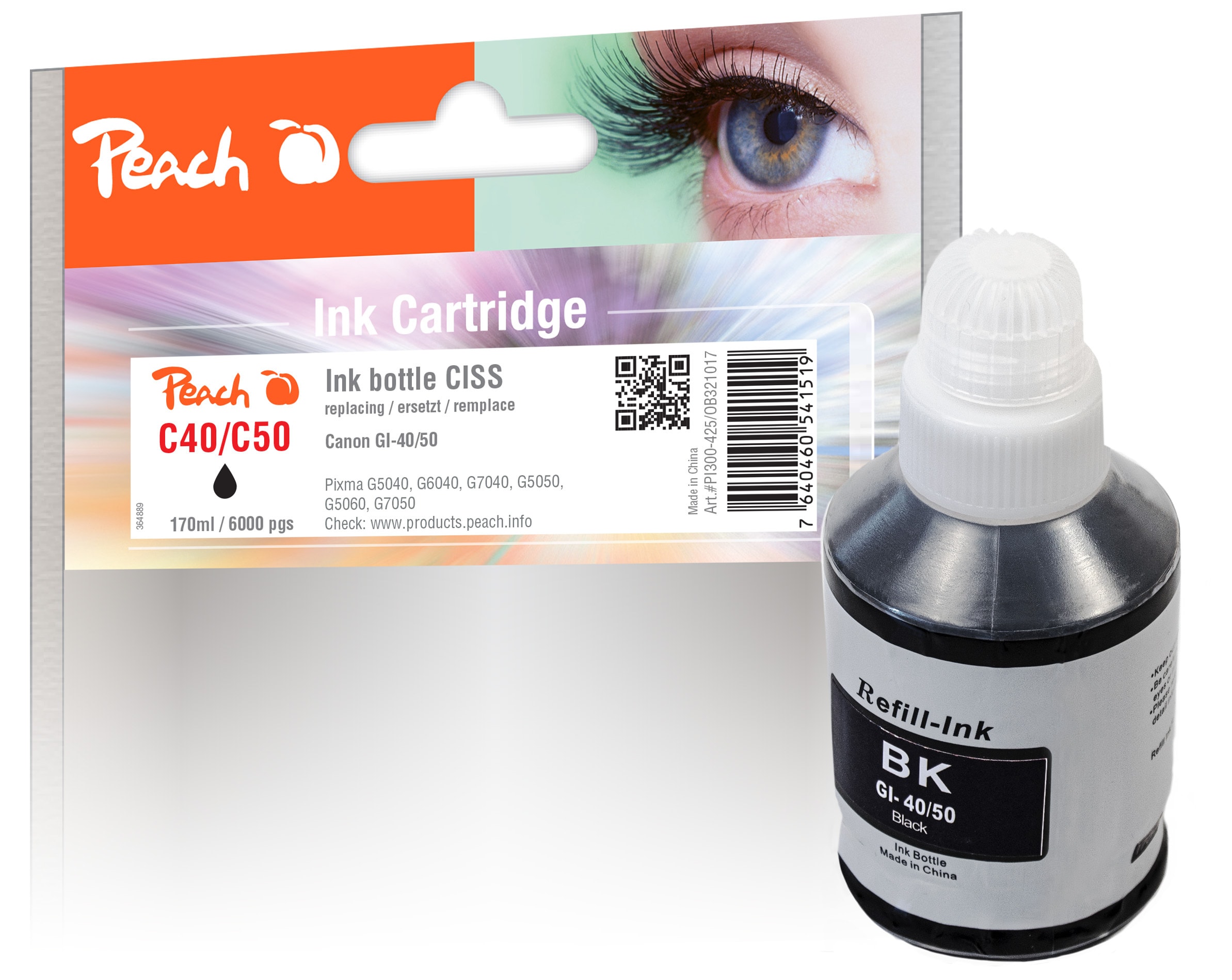 Peach C40 PGBK Tintenbeh&auml;lter pigm. bk ersetzt Canon GI-40PGBK, GI-50PGBK, 3385C001, 3386C001 f&uuml;r z.B. Canon Pixma GM 2050, Canon Pixma GM 4040 - Bild 1