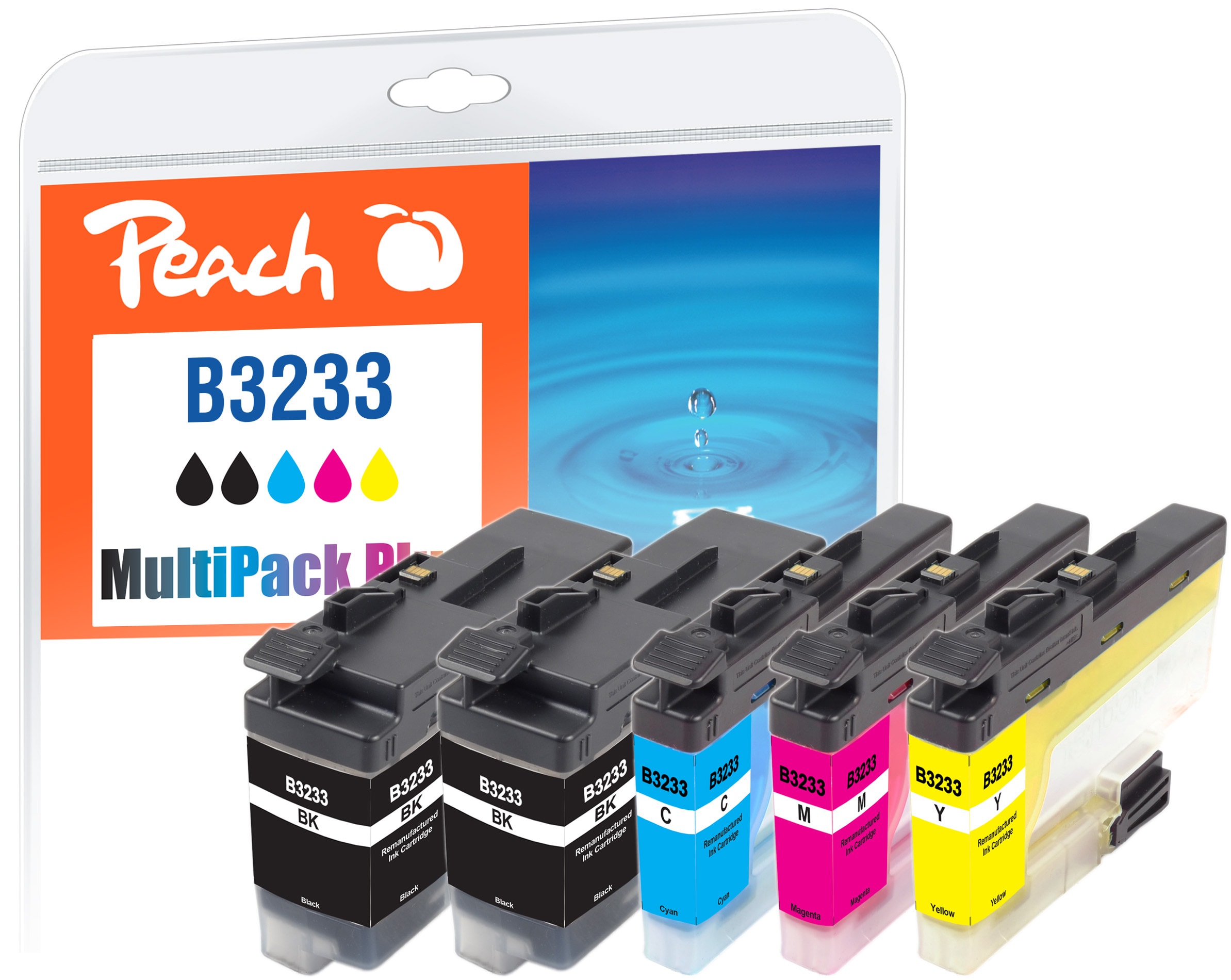 Peach B3233  Spar Plus Pack Druckerpatronen (2*bk, c/m/y) ersetzt Brother LC-3233 f&uuml;r z.B. Brother DCPJ 1100 DW, Brother MFCJ 1300 DW (wiederaufbereitet) - Bild 1