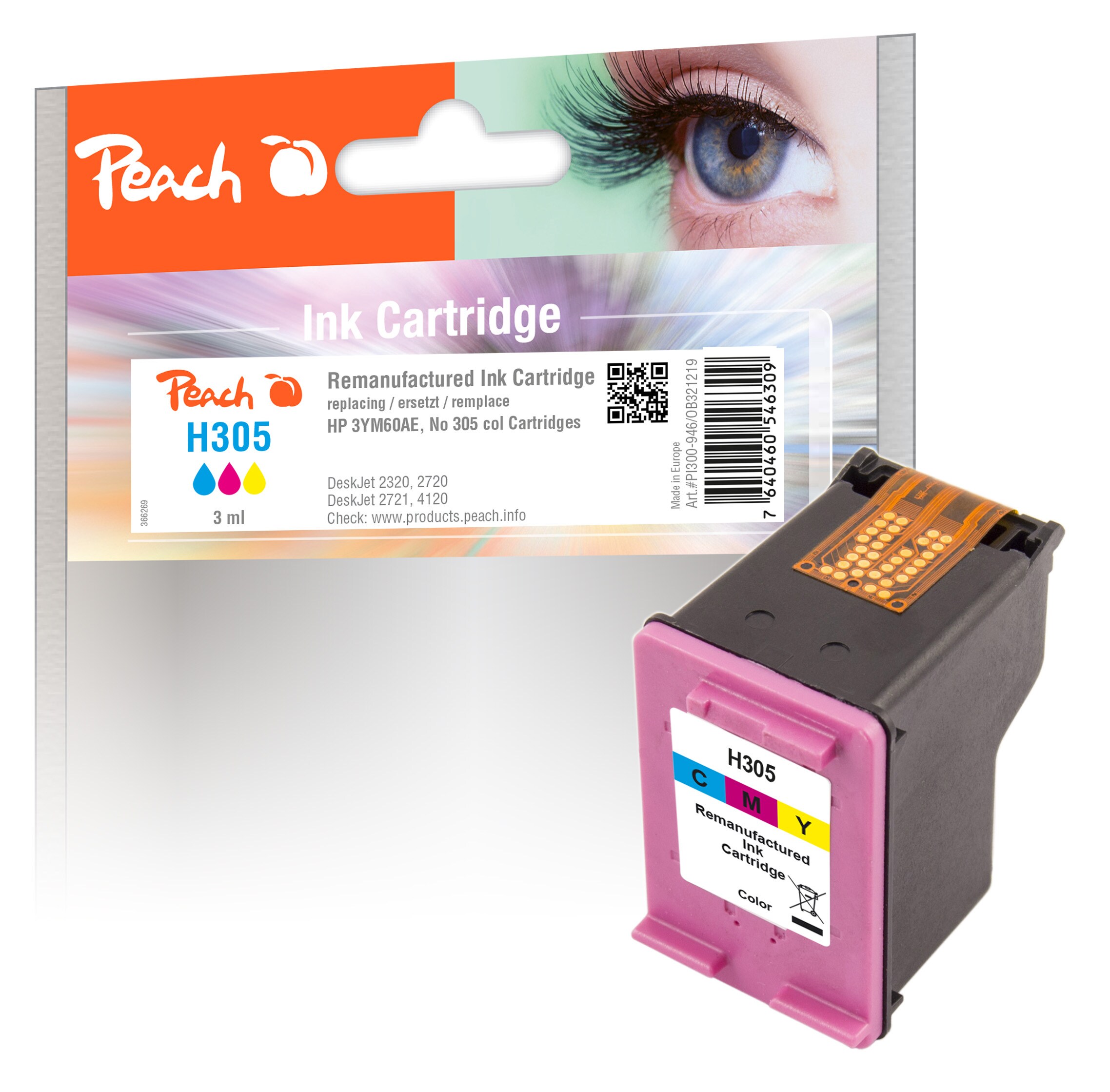 Peach HP 305 C Druckkopf col ersetzt HP No. 305 C, 3YM60AE f&uuml;r z.B. HP DeskJet 2700, HP DeskJet 2710, HP DeskJet Plus 4110, HP Envy 6020, HP Envy 6032 (wiederaufbereitet) - Bild 1