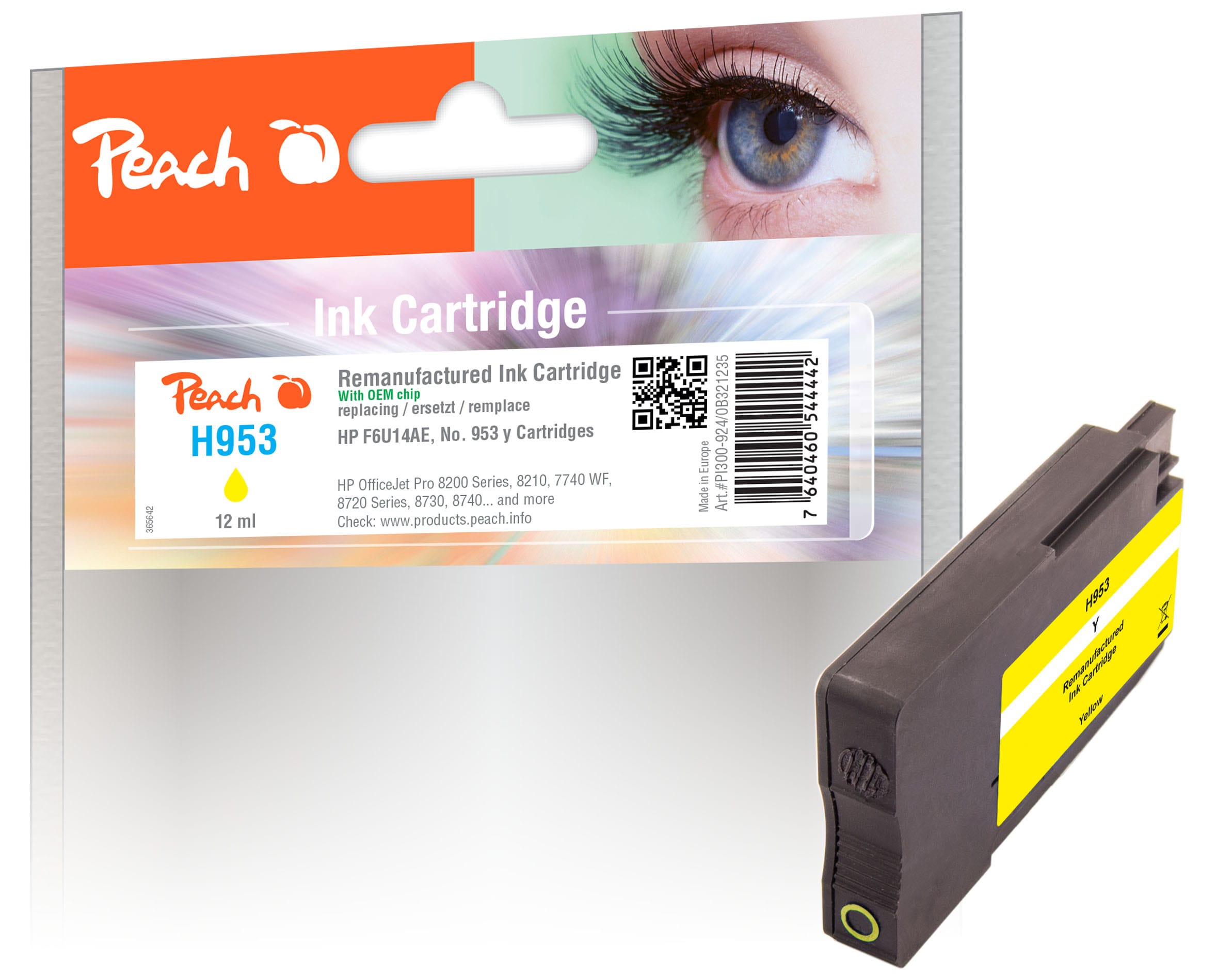 Peach HP 953 y Druckerpatrone ye ersetzt HP No. 953 y, F6U14AE f&uuml;r z.B. HP OfficeJet Pro 8710, HP OfficeJet Pro 7740 WF, HP OfficeJet Pro 8715 (wiederaufbereitet) - Bild 1