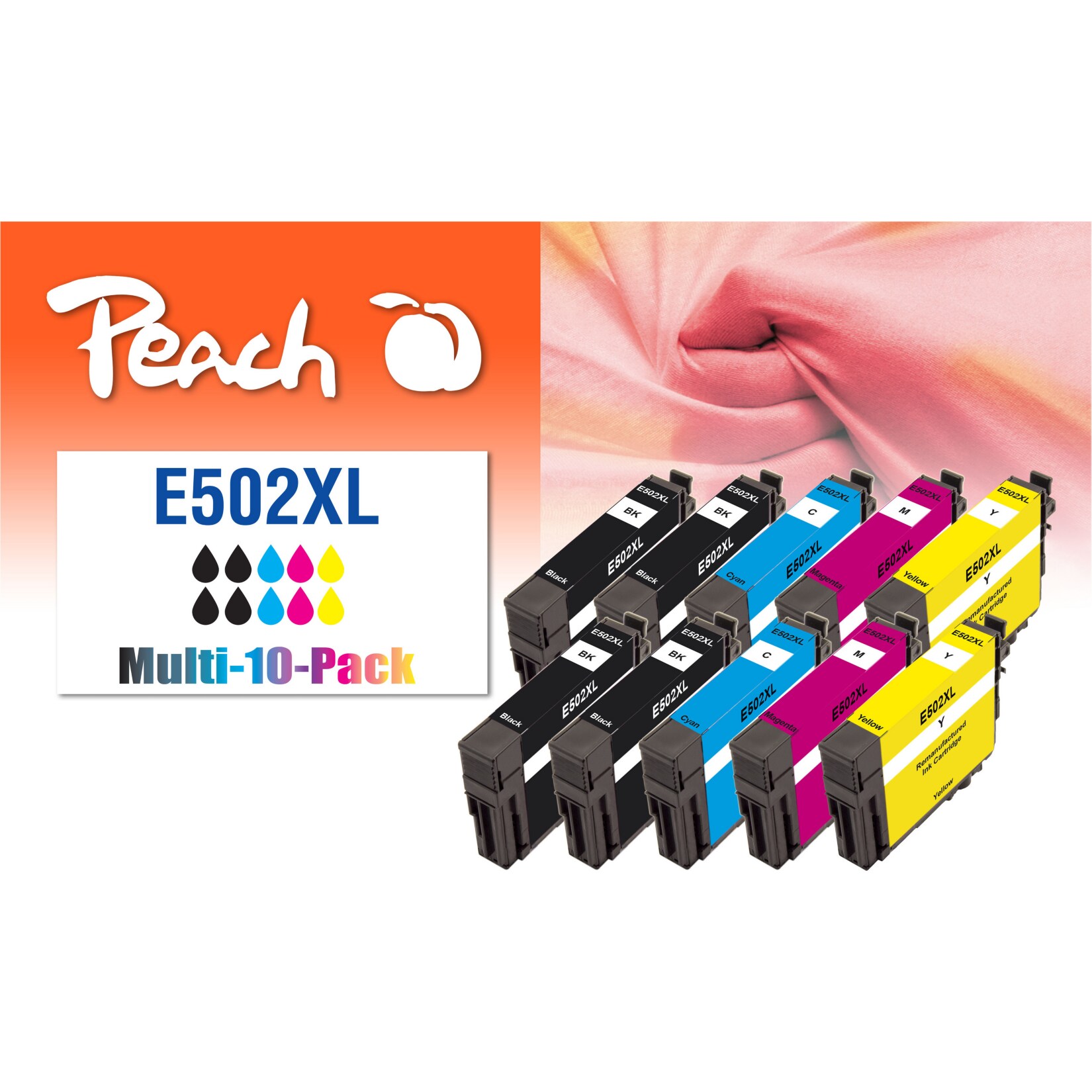 Peach E502 XL 10 Druckerpatronen XL (4*bk, 2*c/m/y) ersetzt Epson No. 502XL für z.B. Epson Expression Home XP -5100, Epson Expression Home XP -5105 (wiederaufbereitet) | 07640460544367