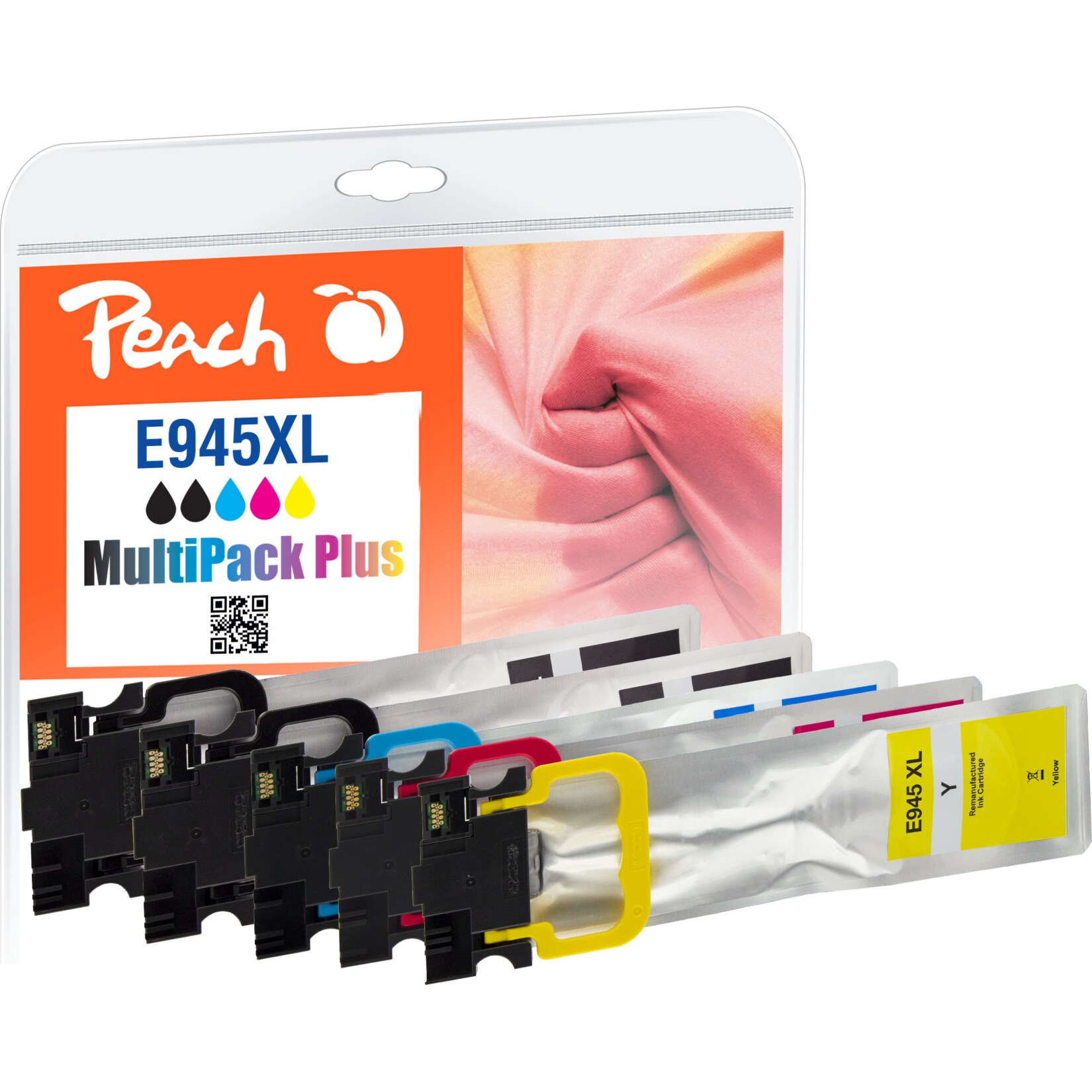 Peach E945 XL 5 Druckerpatronen XL (2*bk, c/m/y) ersetzt Epson No. 945XL, T9451*2, T9452, T9453, T9454 f&uuml;r z.B. Epson WorkForce Pro WFC 5710 DWF (wiederaufbereitet) - Bild 1