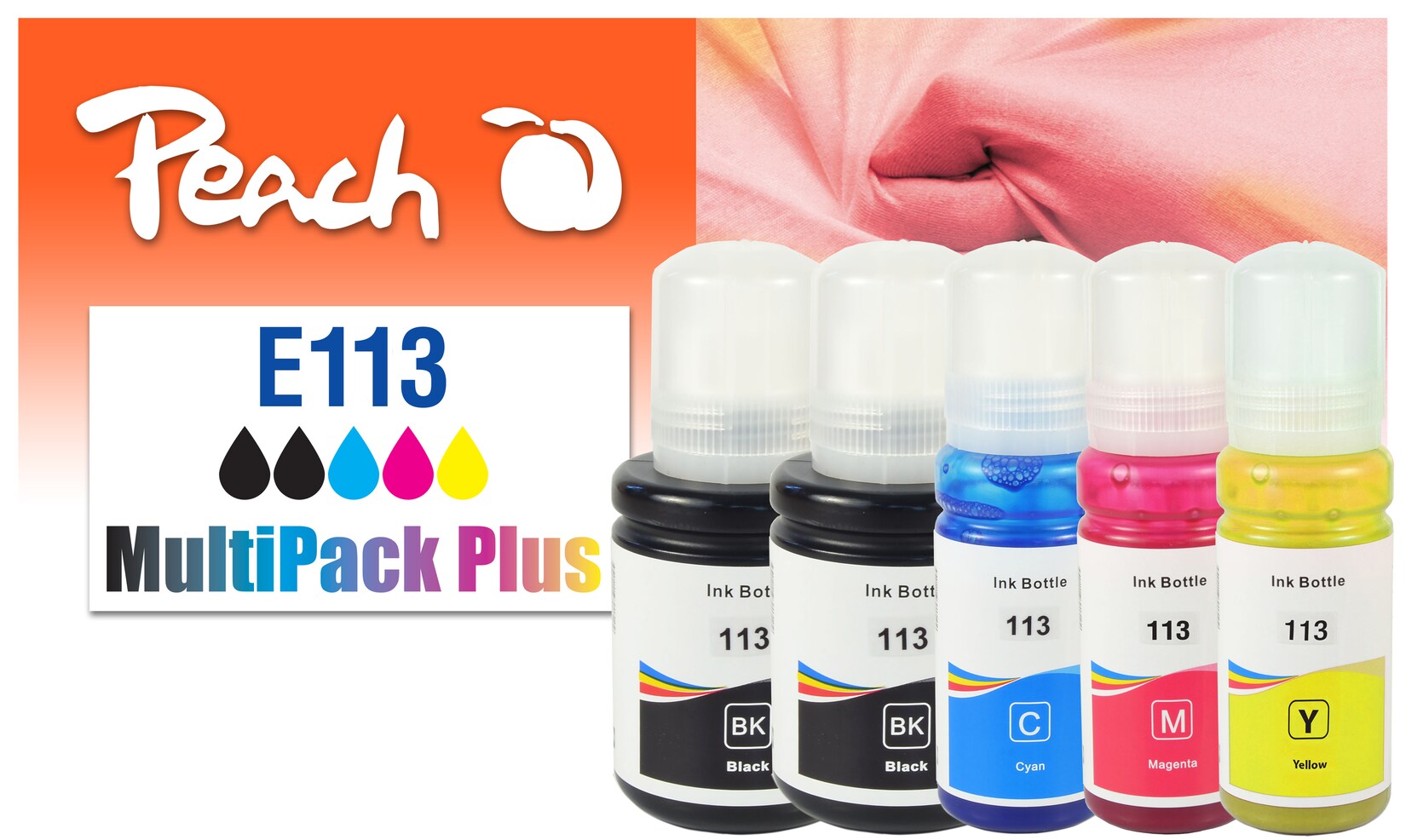 Peach E113 4 Druckerpatronen (2*bk, c/m/y) ersetzt Epson No. 113, T06B1*2, T06B2, T06B3, T06B4 für z.B. Epson EcoTank ET -16150