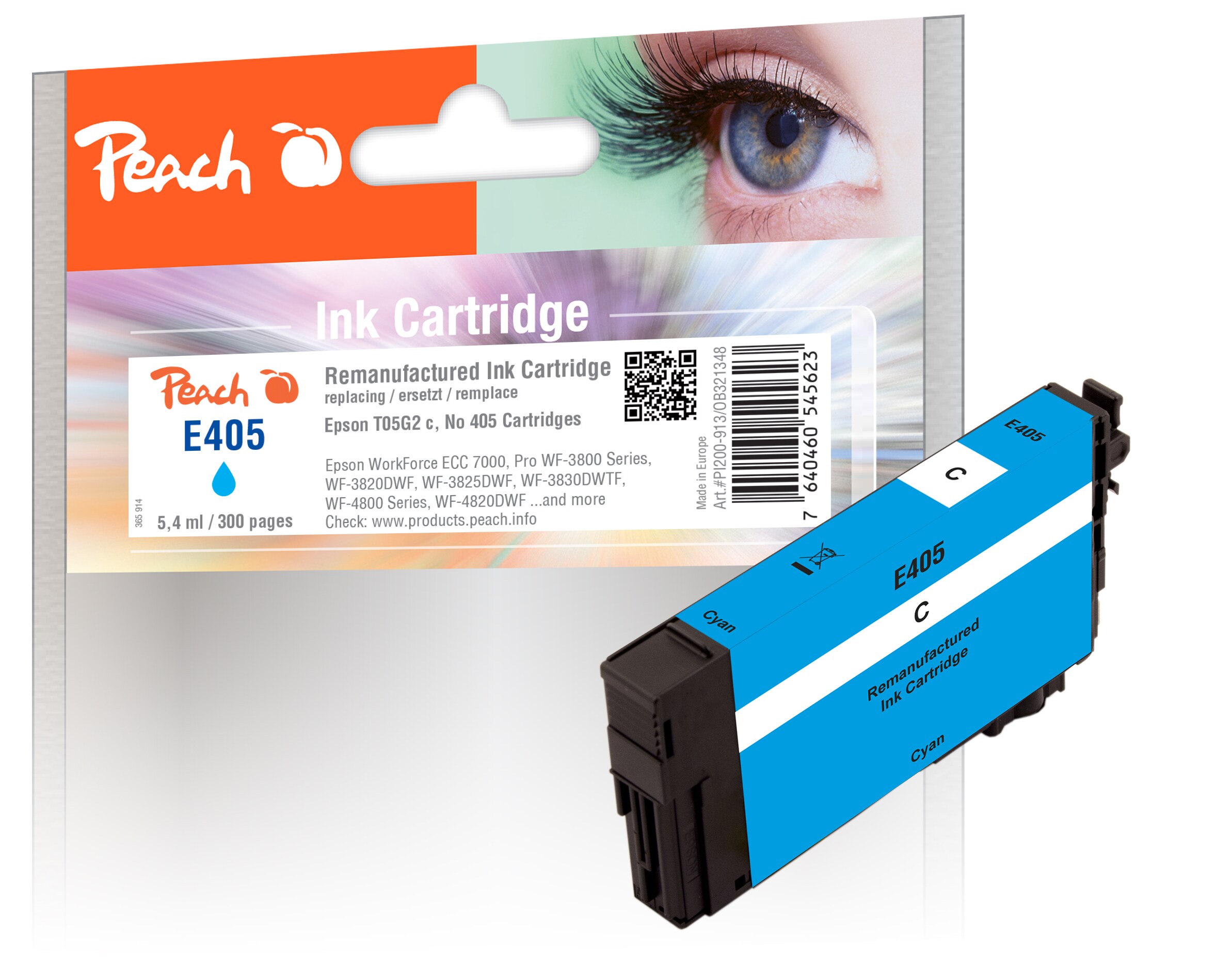 Peach E5G2 Druckerpatrone cy ersetzt Epson T05G2, No. 405 c, C13T05G24010 f&uuml;r z.B. Epson WorkForce ECC 7000, Epson WorkForce Pro WF -3800 (wiederaufbereitet) - Bild 1