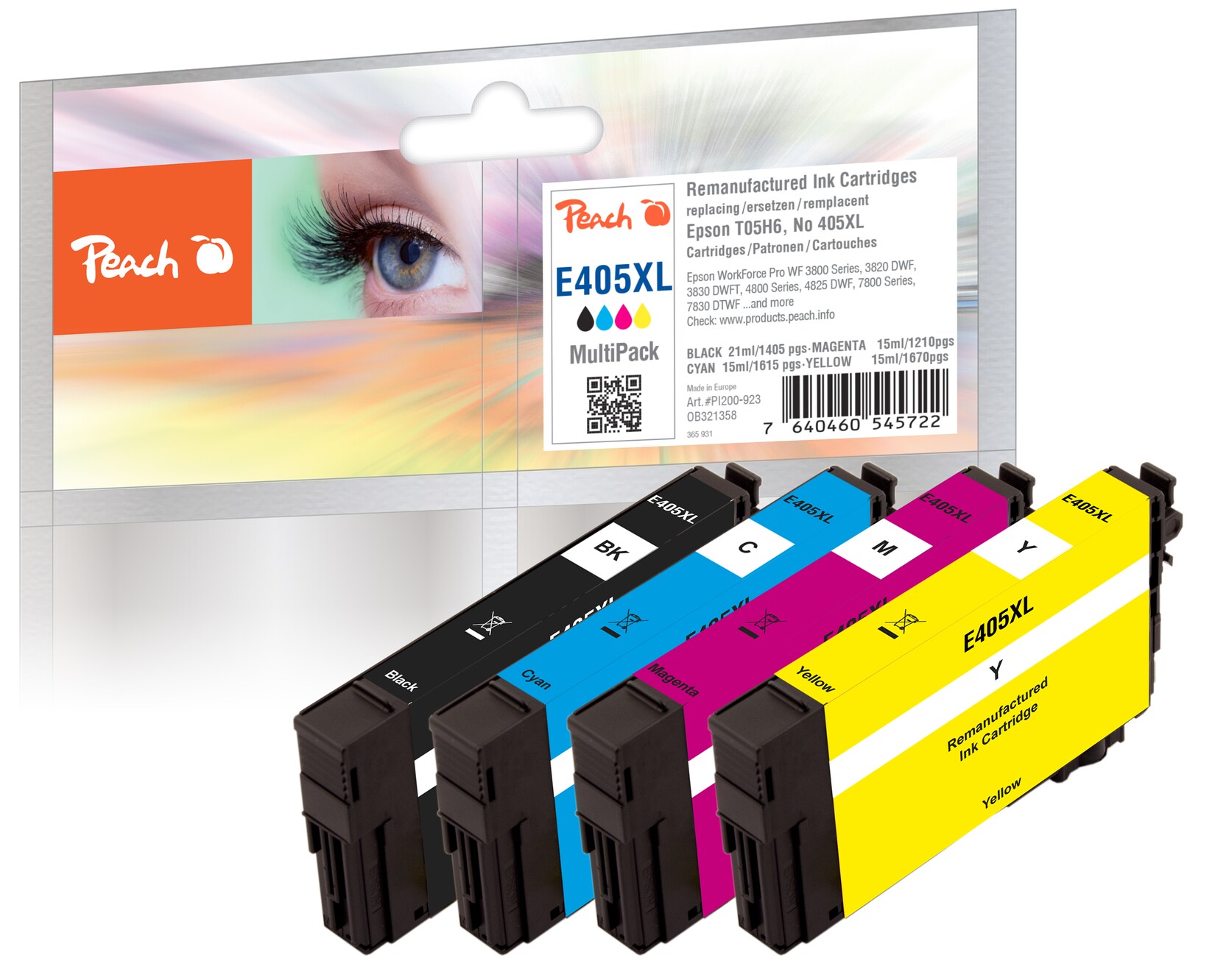 Peach E5H6 4 Druckerpatronen XL (bk/c, m, y) ersetzt Epson T05H6, No. 405XL, C13T05H64010 für z.B. Epson WorkForce ECC 7000 (wiederaufbereitet)
