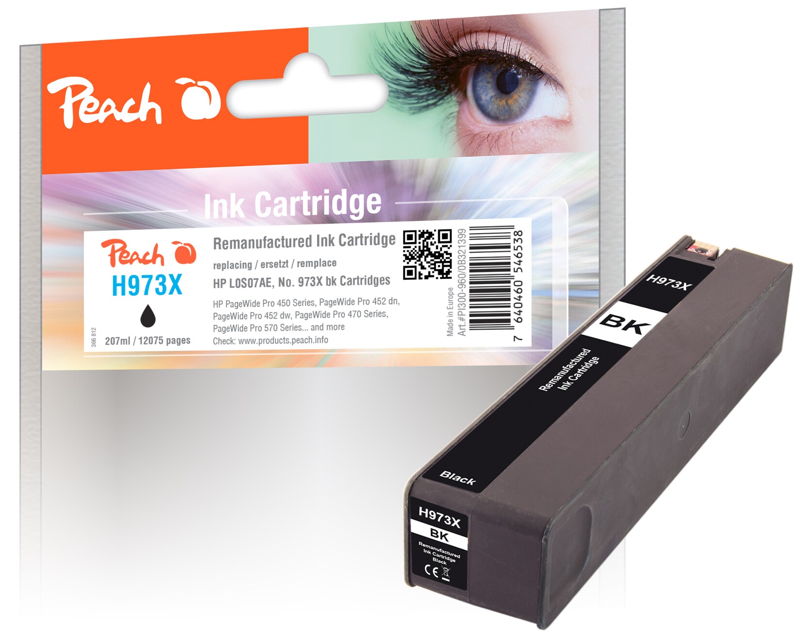 Peach HP 973 XBK Druckerpatrone XL bk ersetzt HP No. 973X BK, L0S07AE für z.B. HP PageWide Pro 450, HP PageWide Pro 452 dn, HP PageWide Pro 452 dw (wiederaufbereitet)