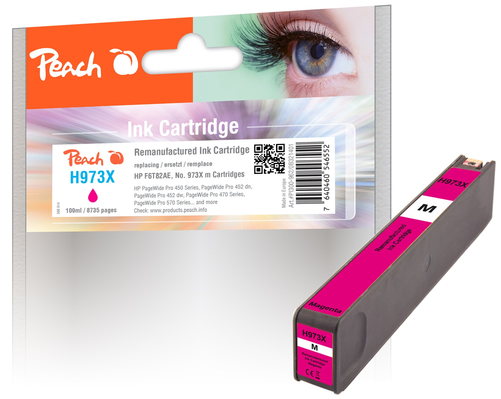 Peach HP 973 XM Druckerpatrone XL ma ersetzt HP No. 973X M, F6T82AE für z.B. HP PageWide Pro 450, HP PageWide Pro 452 dn, HP PageWide Pro 452 dw (wiederaufbereitet)