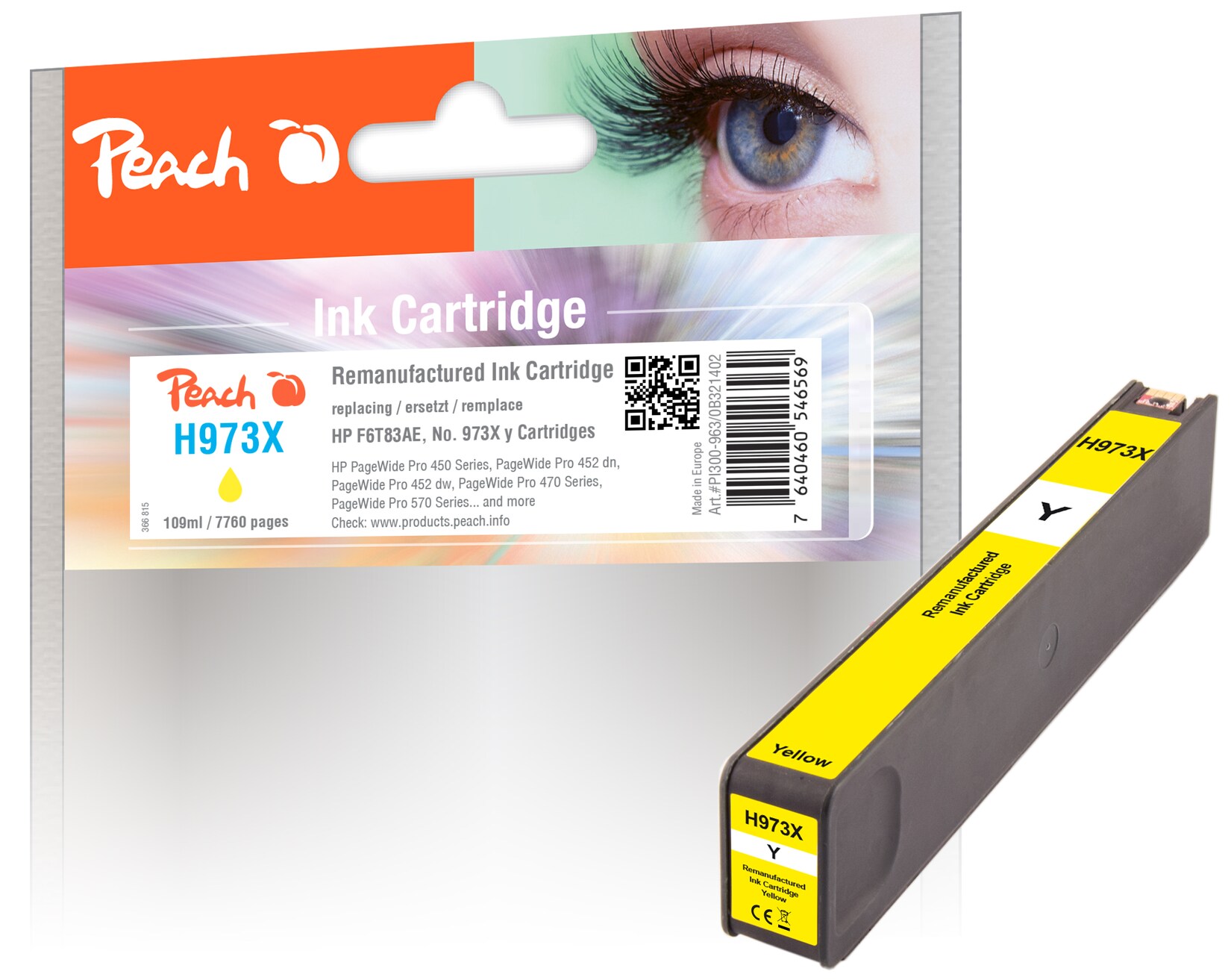Peach HP 973 XY Druckerpatrone XL ye ersetzt HP No. 973X Y, F6T83AE für z.B. HP PageWide Pro 450, HP PageWide Pro 452 dn, HP PageWide Pro 452 dw (wiederaufbereitet)