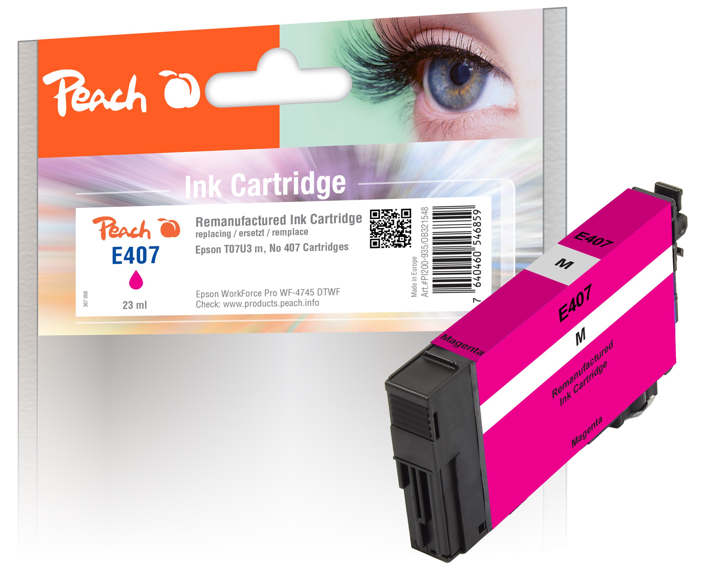 Peach E407 M Druckerpatrone ma ersetzt Epson No. 407M, C13T07U340 f&uuml;r z.B. Epson WorkForce Pro WF -4745 DTWF (wiederaufbereitet) - Bild 1
