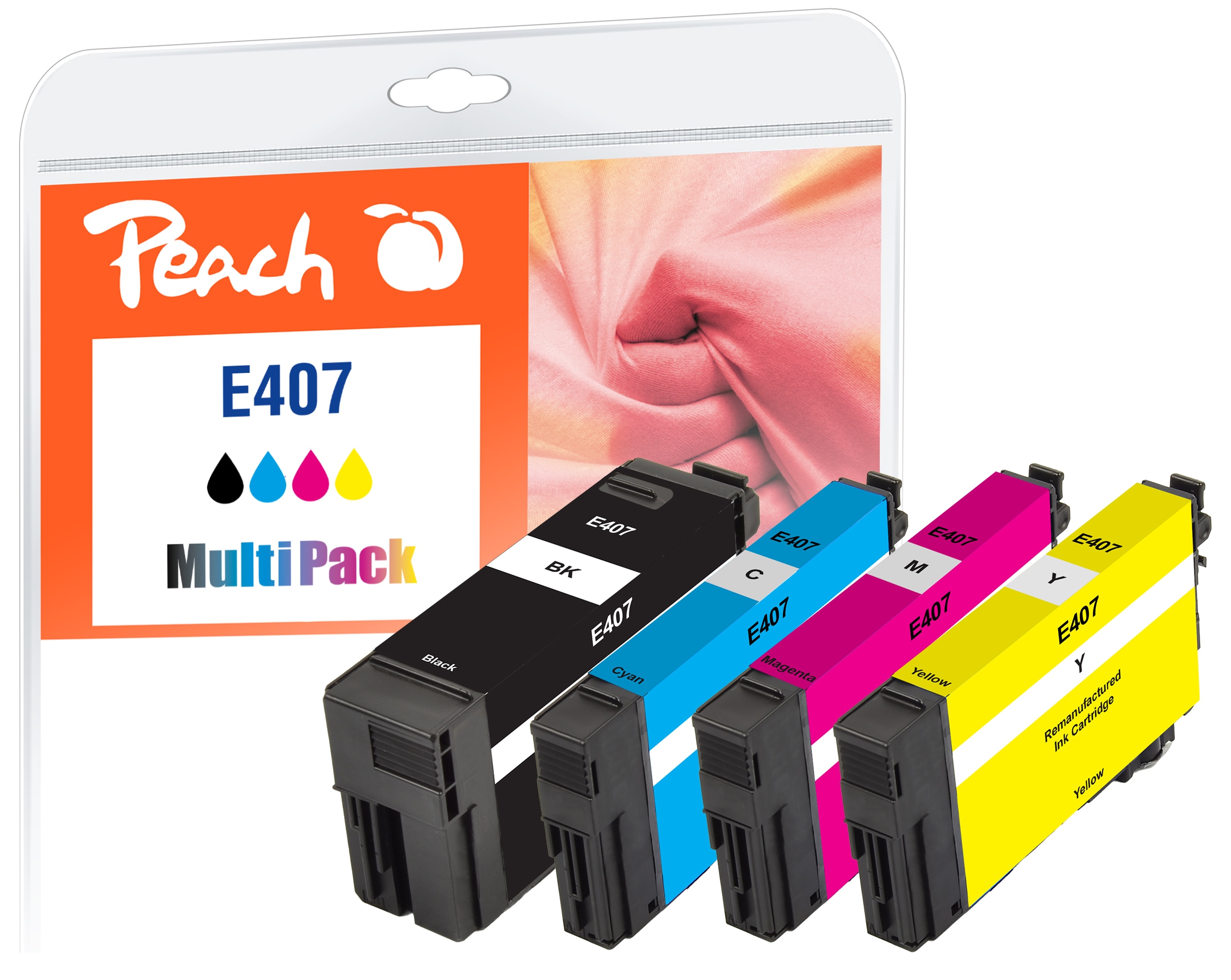 Peach E407  4 Druckerpatronen (bk/c, m, y) ersetzt Epson No. 407 f&uuml;r z.B. Epson WorkForce Pro WF -4745 DTWF (wiederaufbereitet) - Bild 1