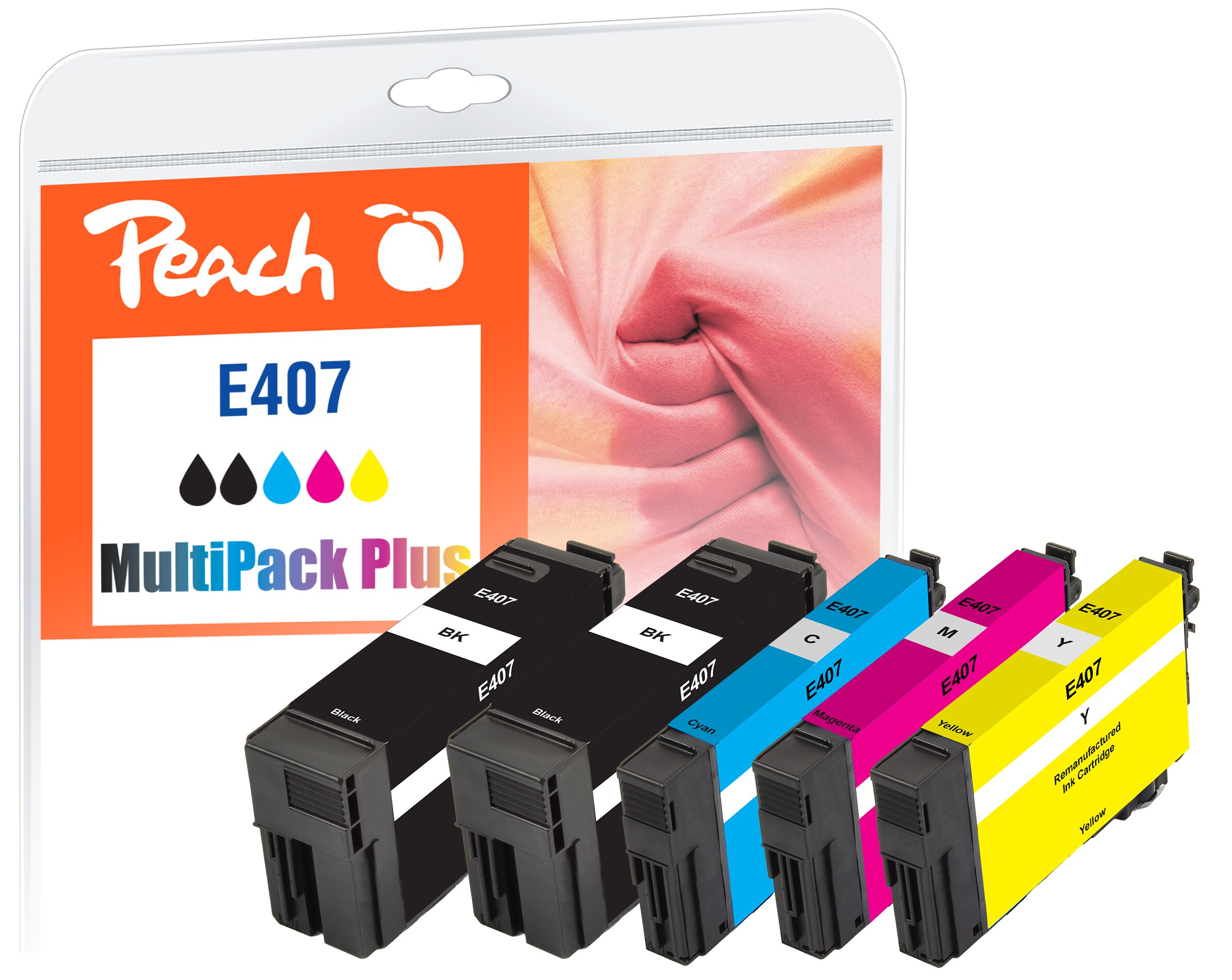 Peach E407  5 Druckerpatronen (2*bk/c, m, y) ersetzt Epson No. 407 f&uuml;r z.B. Epson WorkForce Pro WF -4745 DTWF (wiederaufbereitet) - Bild 1