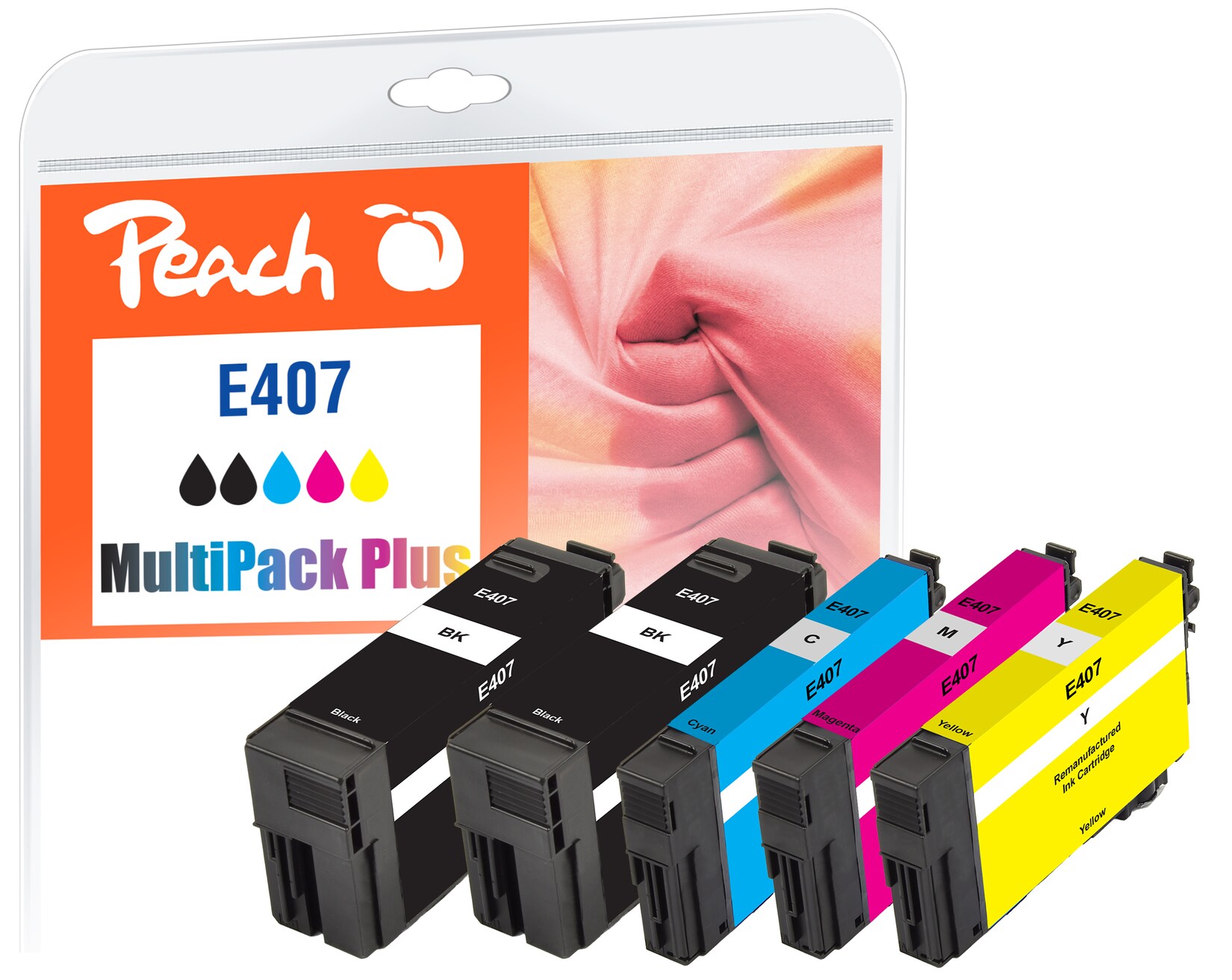 Peach E407 5 Druckerpatronen (2*bk/c, m, y) ersetzt Epson No. 407 für z.B. Epson WorkForce Pro WF -4745 DTWF (wiederaufbereitet)
