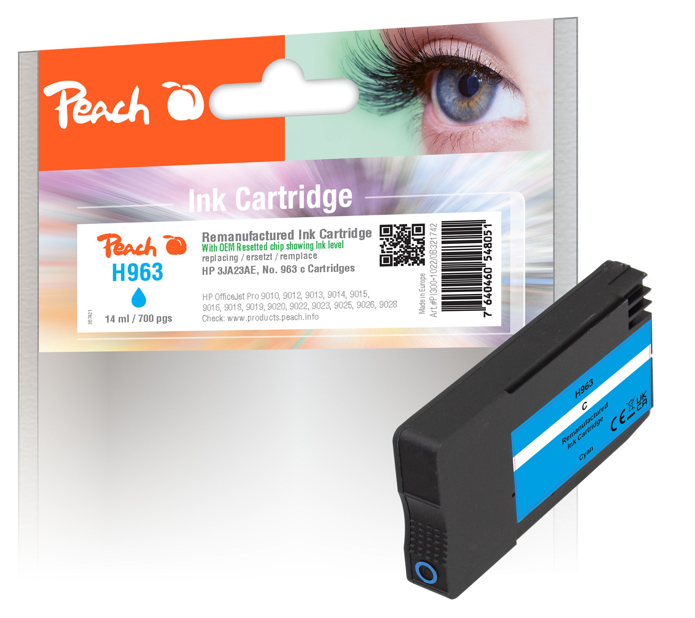 Peach HP 963 C Druckerpatrone cy ersetzt HP No. 963 C, 3JA23AE f&uuml;r z.B. HP OfficeJet Pro 9010, HP OfficeJet Pro 9012, HP OfficeJet Pro 9013 (wiederaufbereitet) - Bild 1