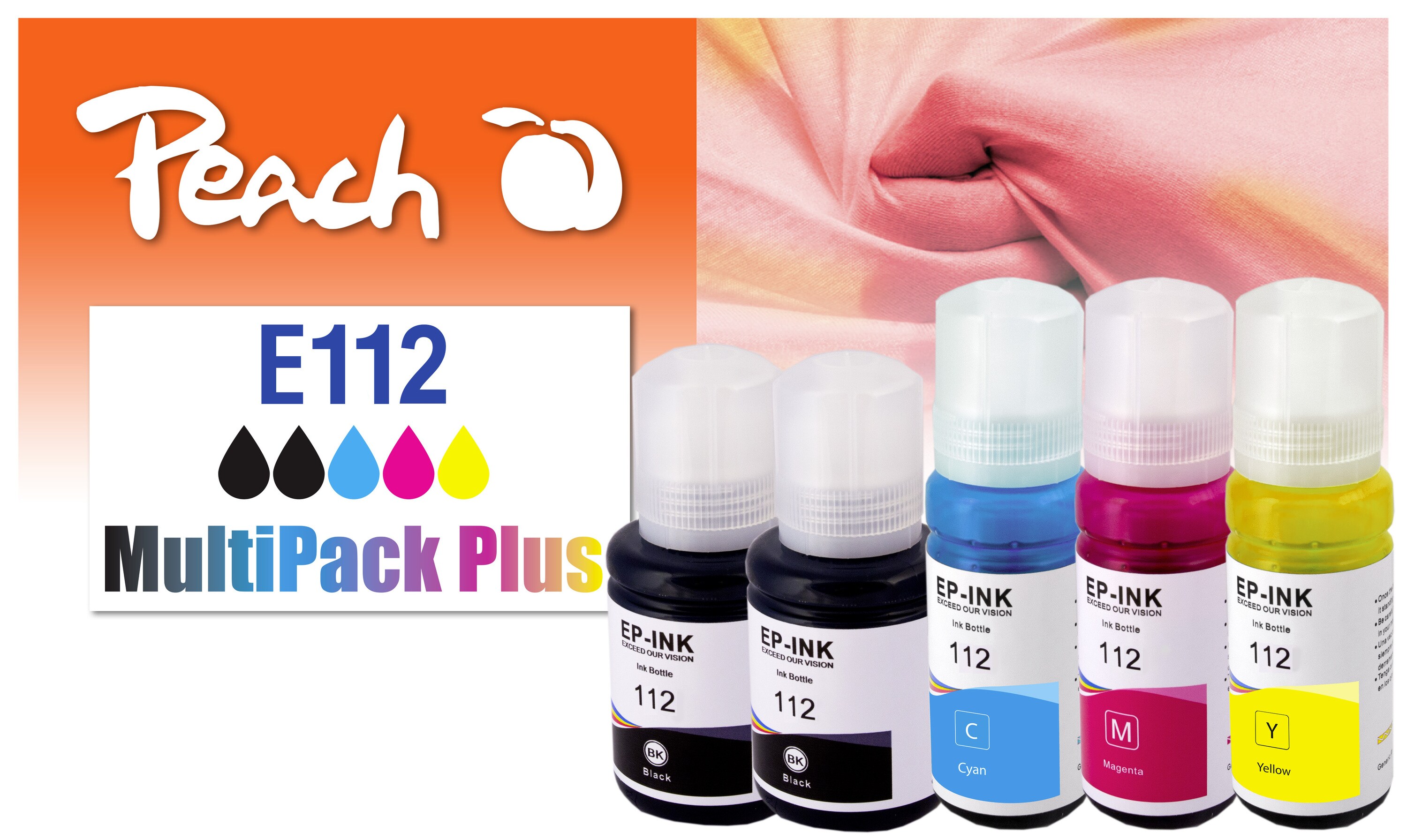 Peach E112  Spar Pack Plus Druckerpatronen (2*bk, c/m/y) ersetzt Epson No. 112 f&uuml;r z.B. Epson EcoTank L 11160, Epson EcoTank L 15150 - Bild 1