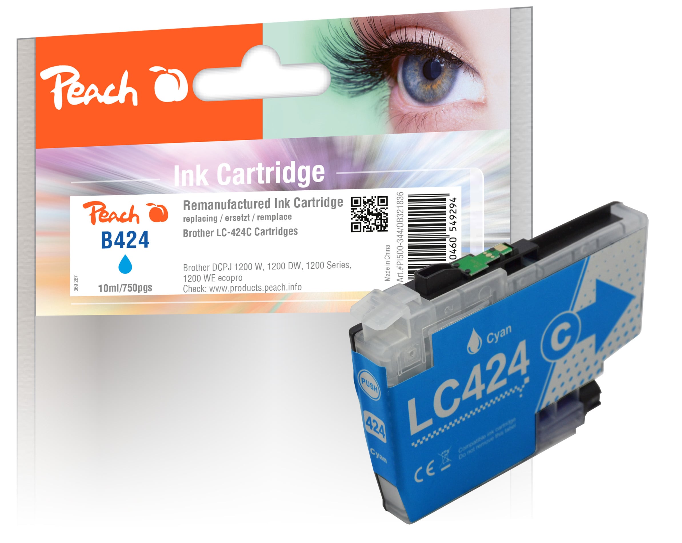 Peach B424 C Druckerpatrone cy ersetzt Brother LC-424C f&uuml;r z.B. Brother DCPJ 1200 W, Brother DCPJ 1200 DW, Brother DCPJ 1200 WE ecopro (wiederaufbereitet) - Bild 1