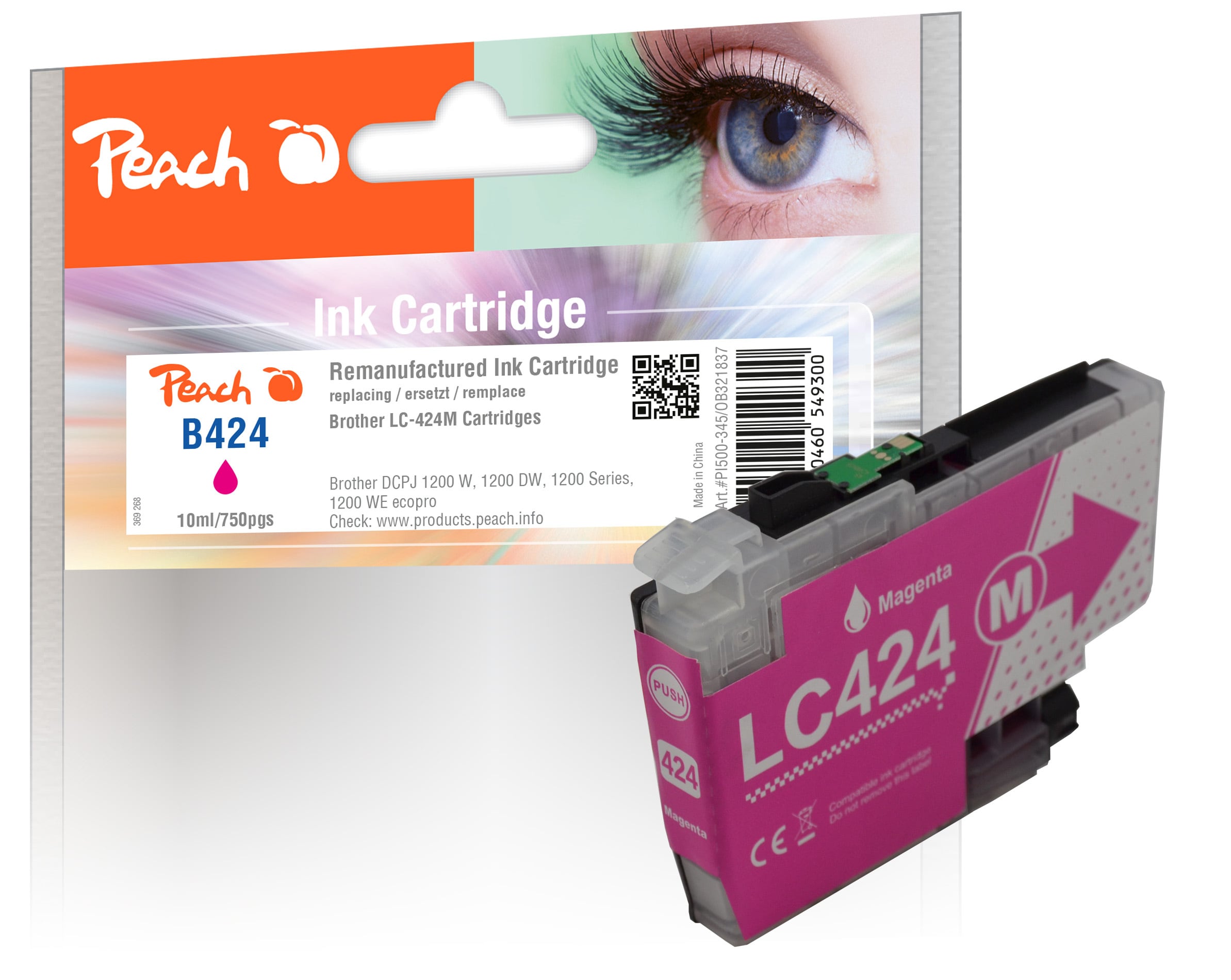 Peach B424 M Druckerpatrone ma ersetzt Brother LC-424M f&uuml;r z.B. Brother DCPJ 1200 W, Brother DCPJ 1200 DW, Brother DCPJ 1200 WE ecopro (wiederaufbereitet) - Bild 1