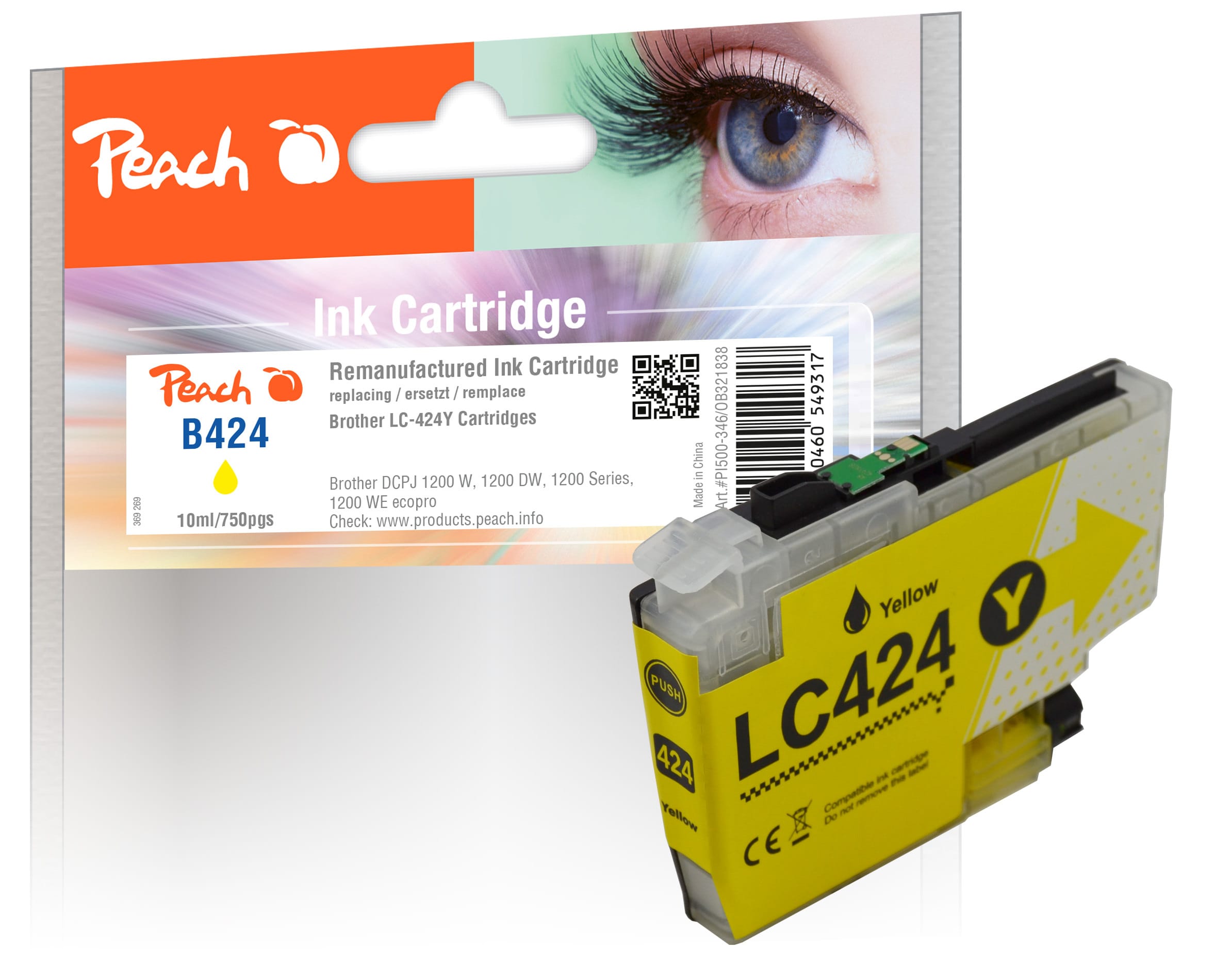 Peach B424 Y Druckerpatrone ye ersetzt Brother LC-424Y f&uuml;r z.B. Brother DCPJ 1200 W, Brother DCPJ 1200 DW, Brother DCPJ 1200 WE ecopro (wiederaufbereitet) - Bild 1